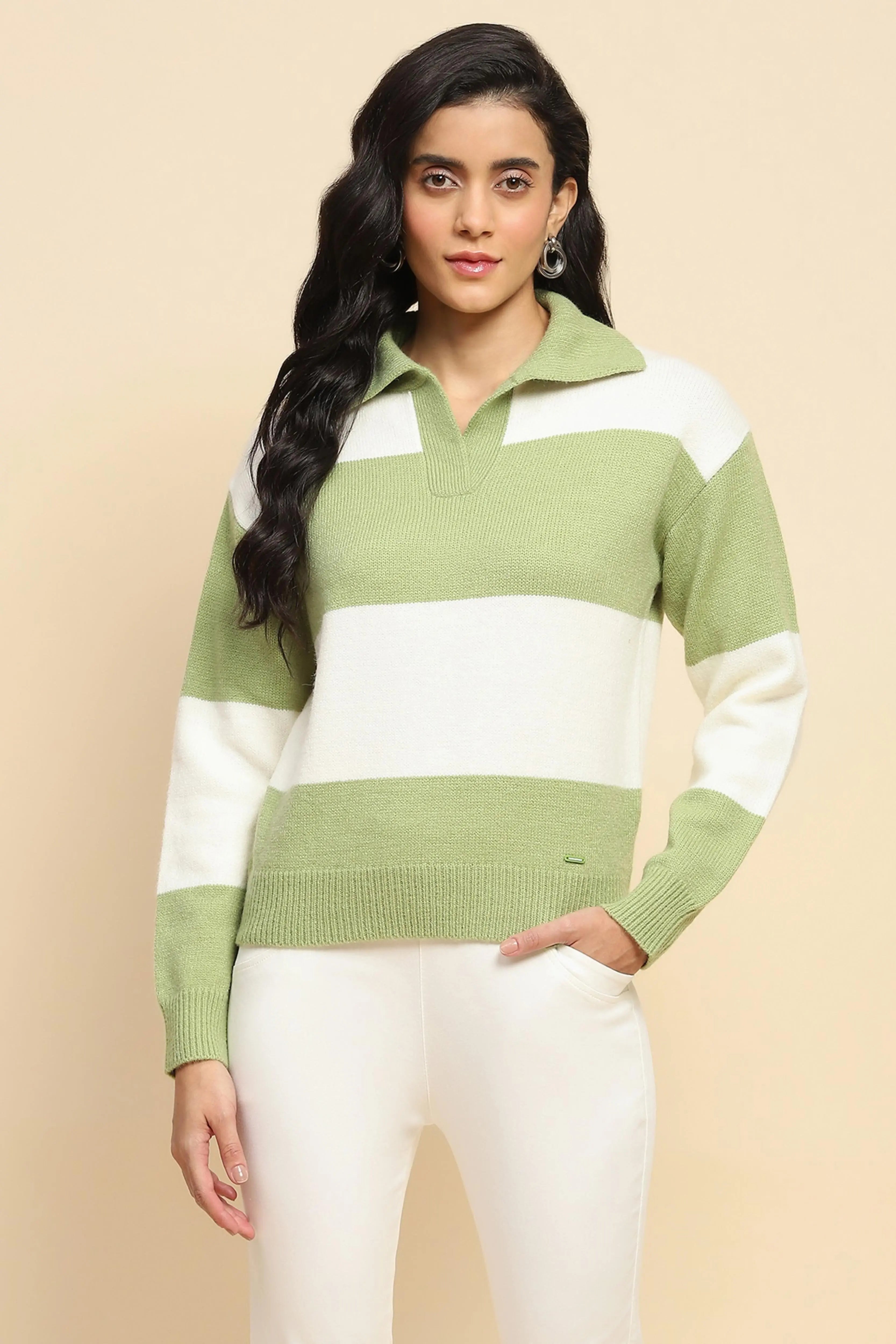 Green Wool Blend Relaxed Fit Pullover - Global Republic