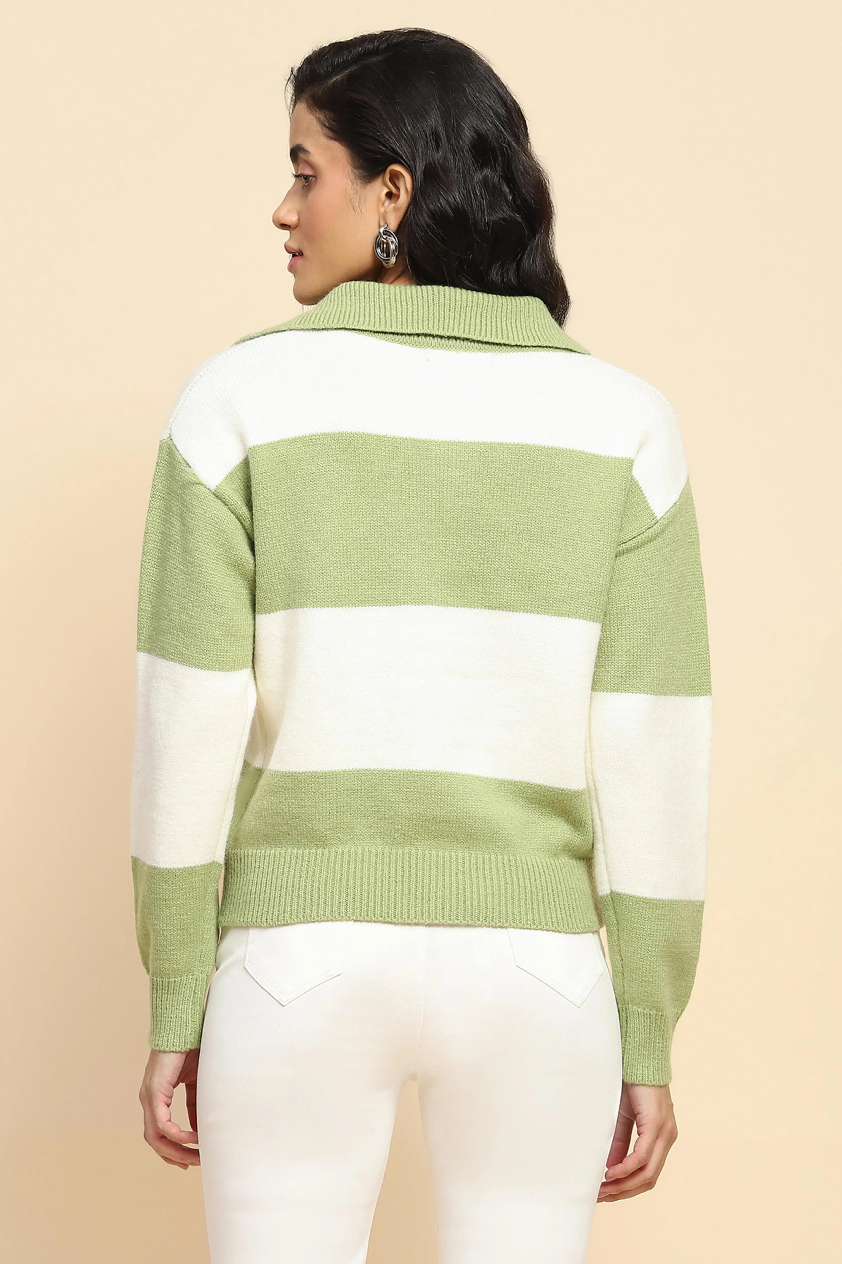 Green Wool Blend Relaxed Fit Pullover - Global Republic