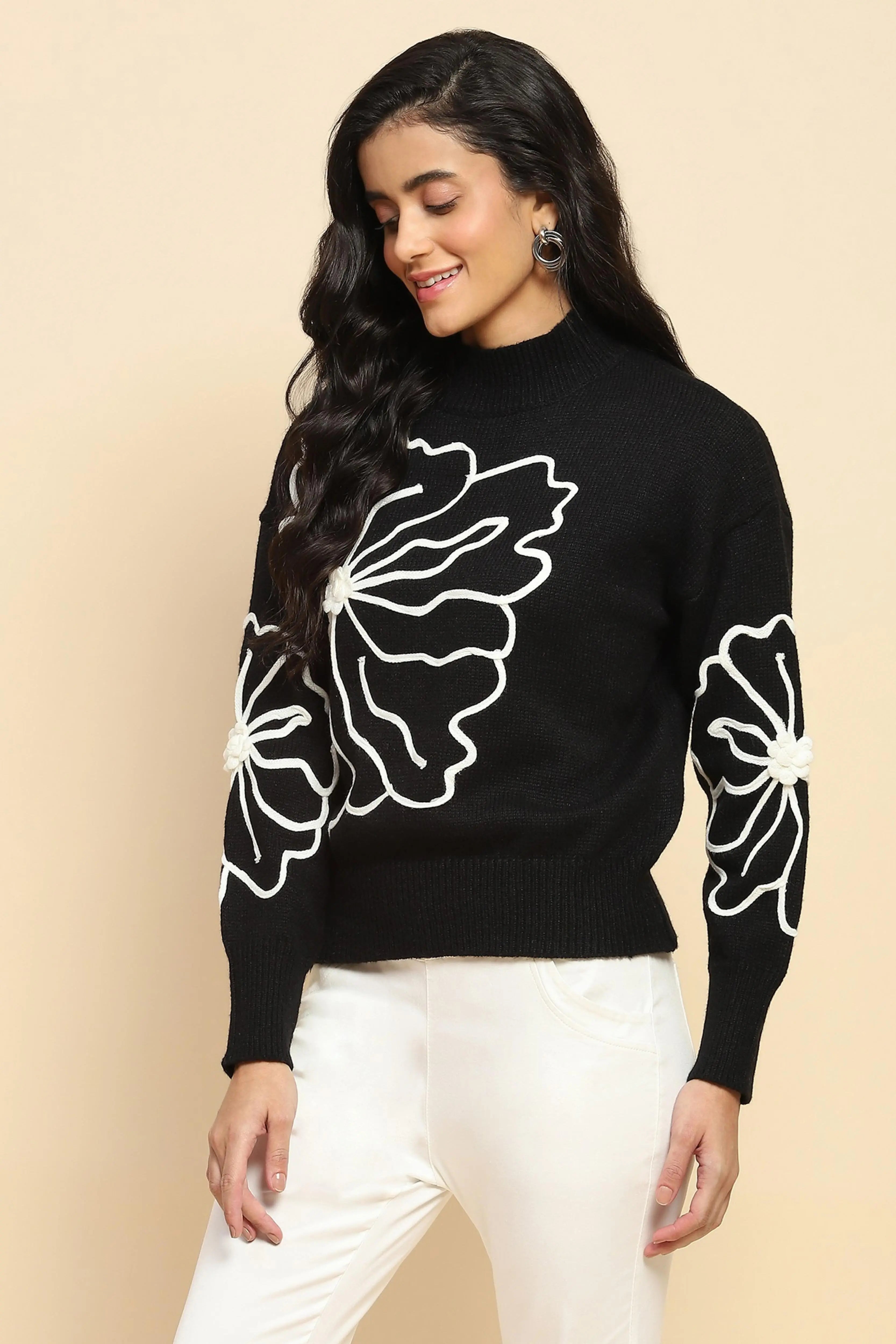 Black Wool Blend Loose Fit Pullover - Global Republic