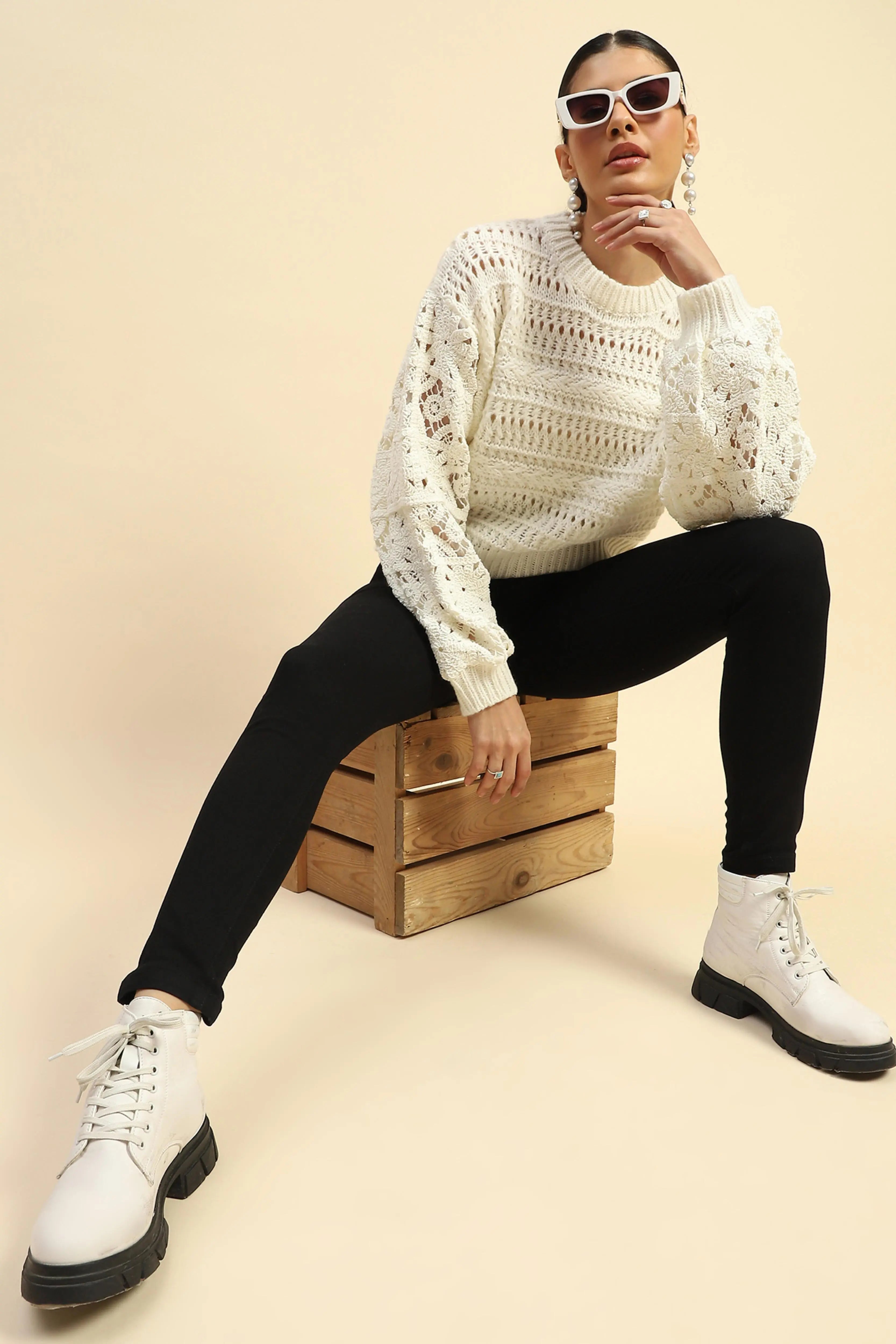 White  Loose Fit Pullover - Global Republic