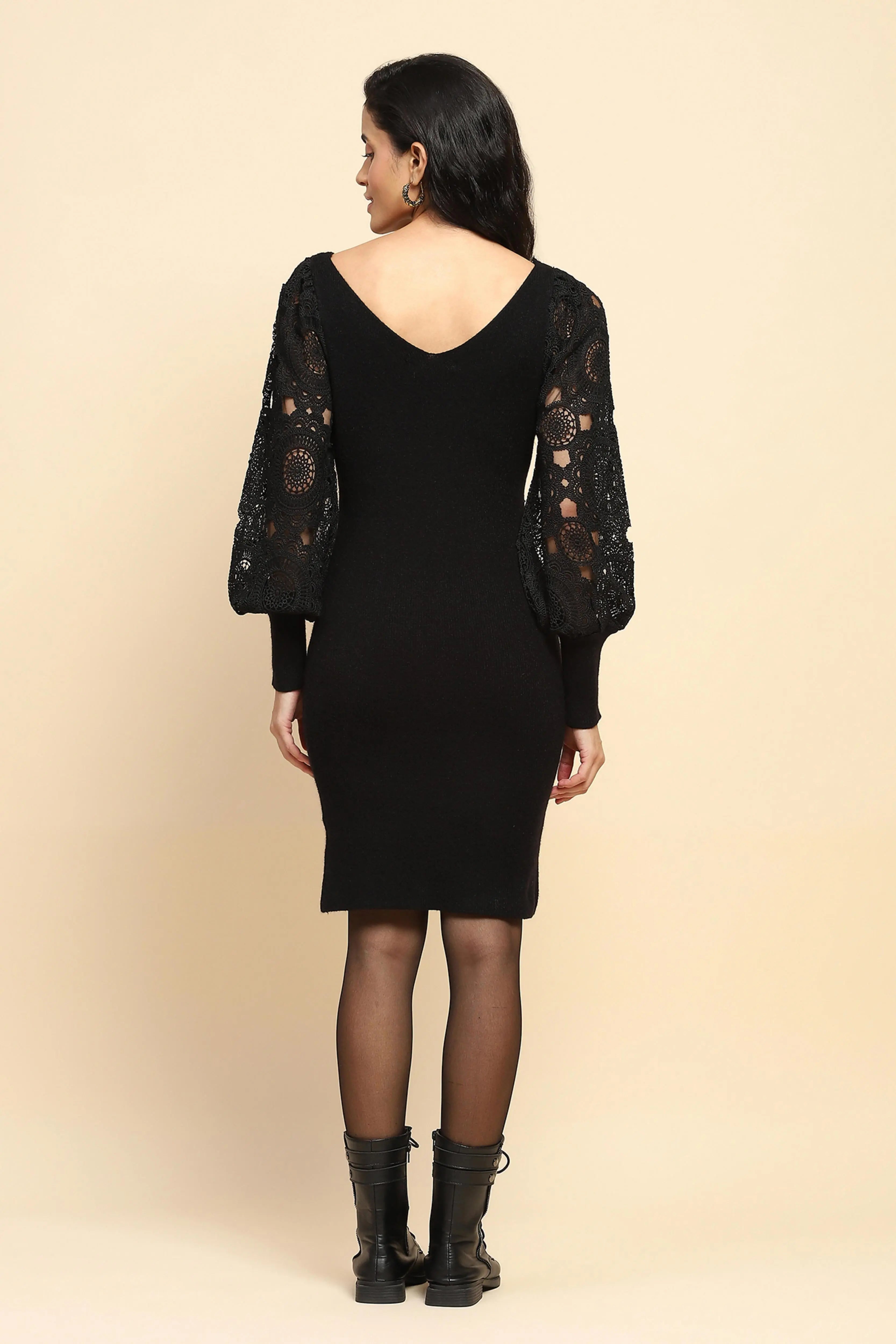 Black Viscose Blend Slim Fit Dress - Global Republic