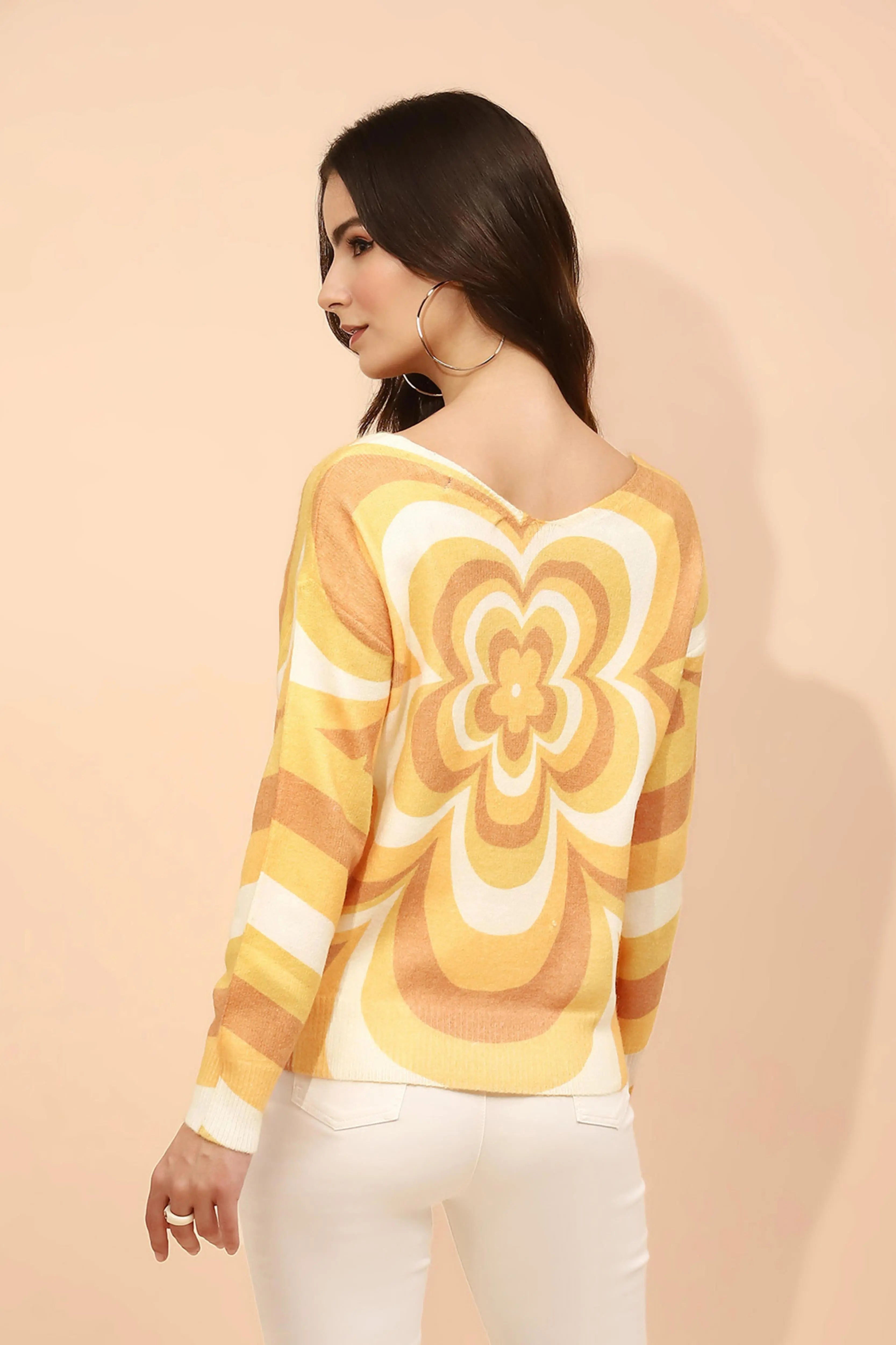 Yellow  Viscose Loose Winter Pullover - Global Republic