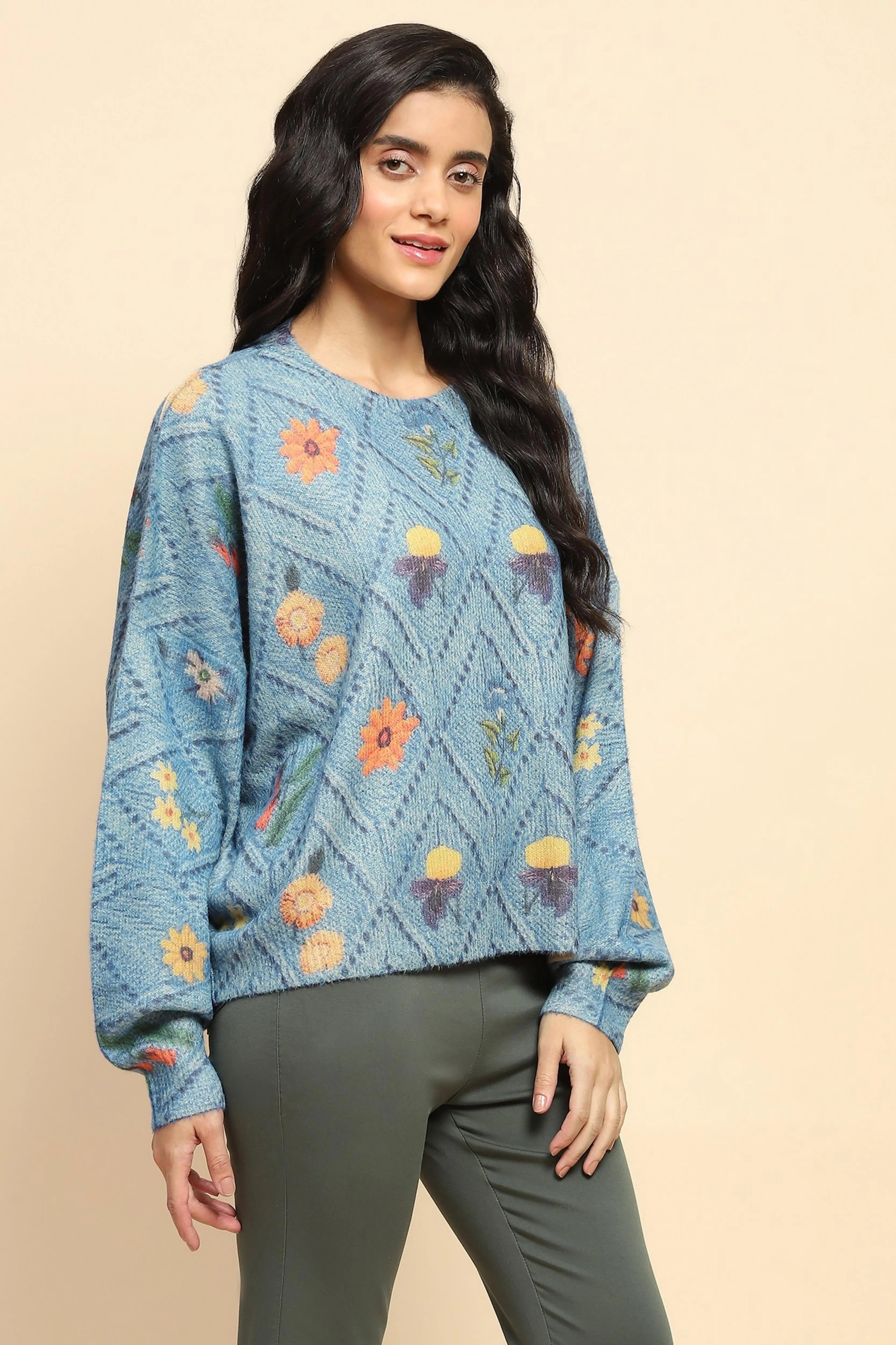 Blue  Loose Winter Pullover - Global Republic