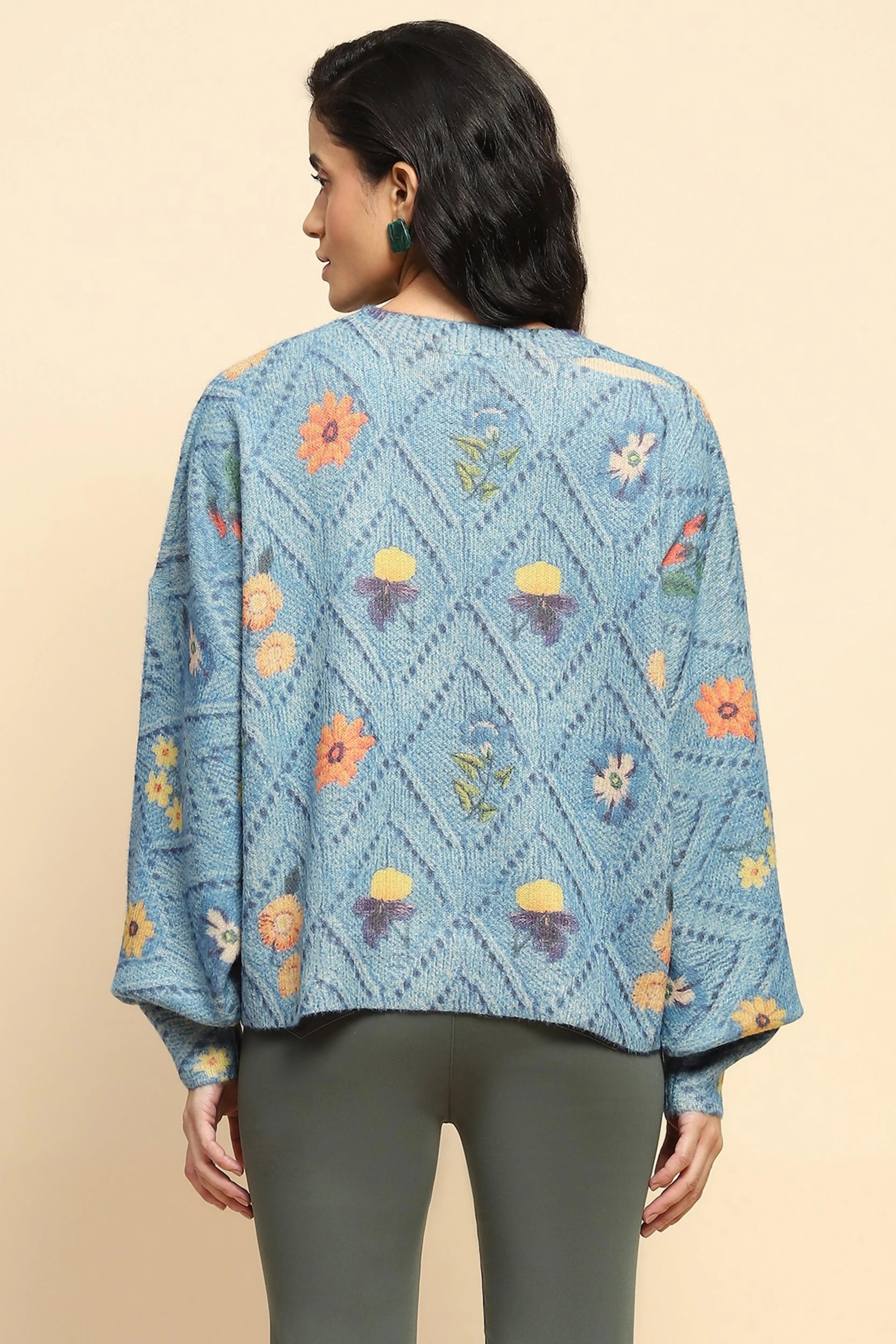 Blue  Loose Winter Pullover - Global Republic