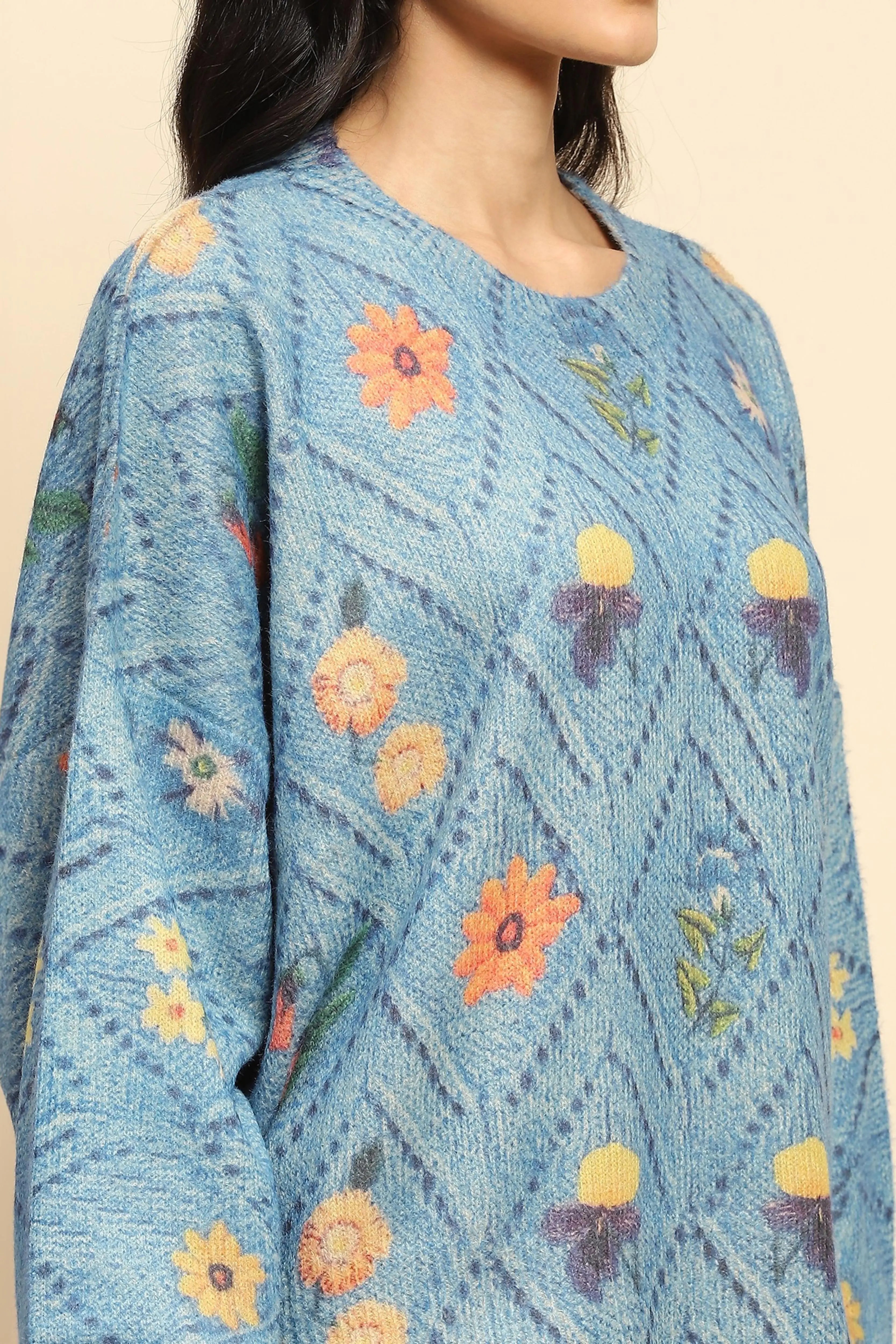 Blue  Loose Winter Pullover - Global Republic