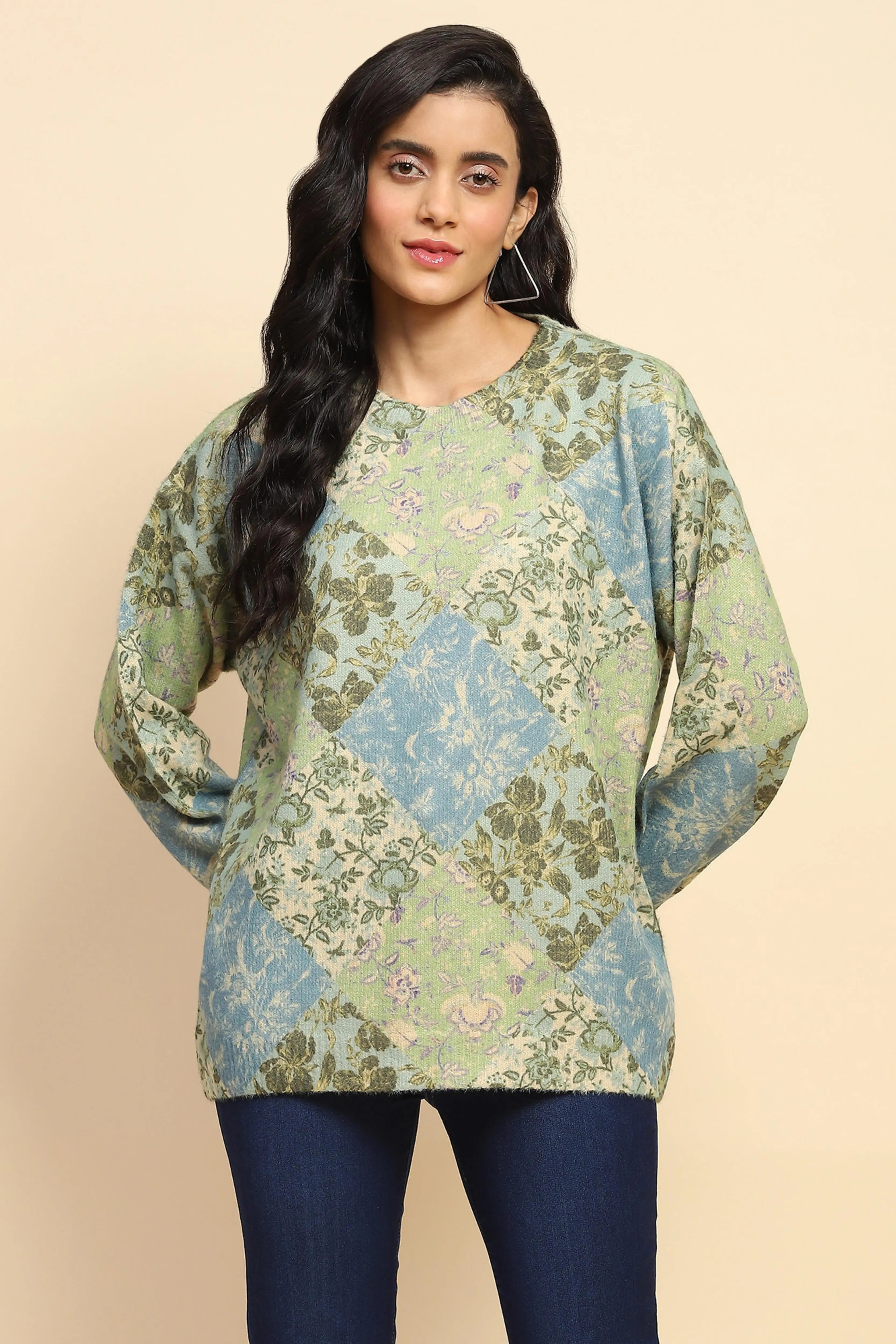 Green  Loose Winter Pullover - Global Republic