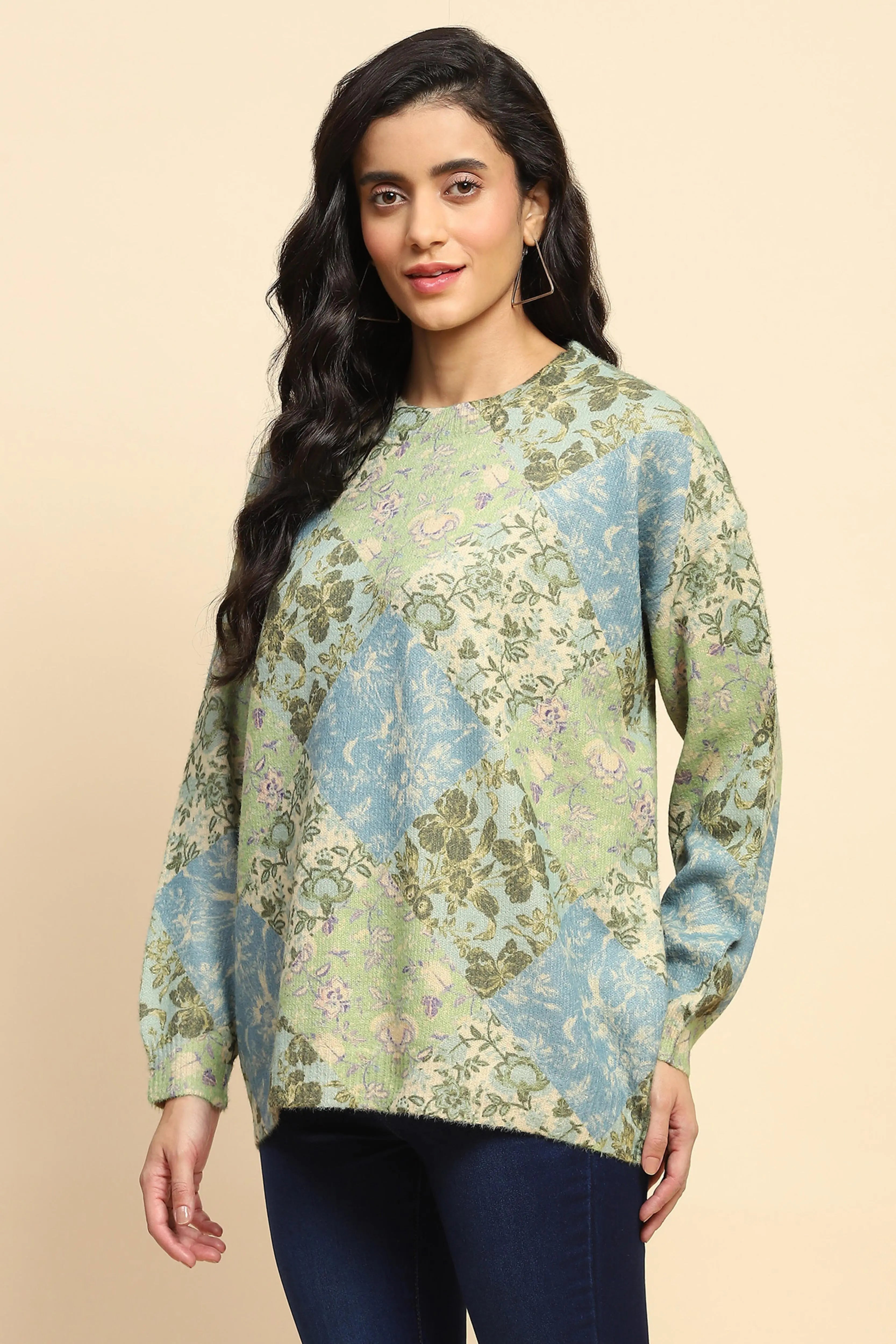 Green  Loose Winter Pullover - Global Republic