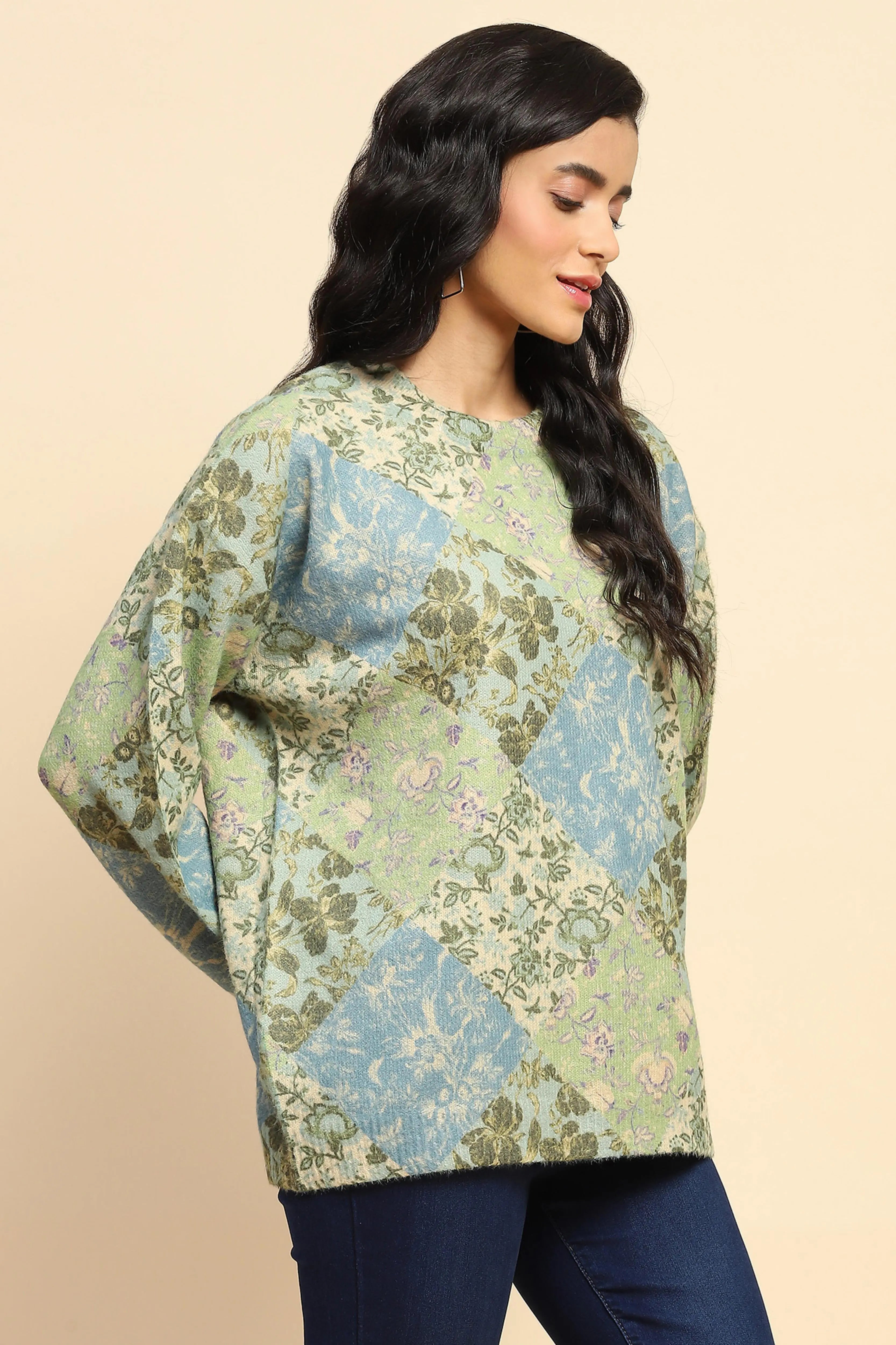 Green  Loose Winter Pullover - Global Republic