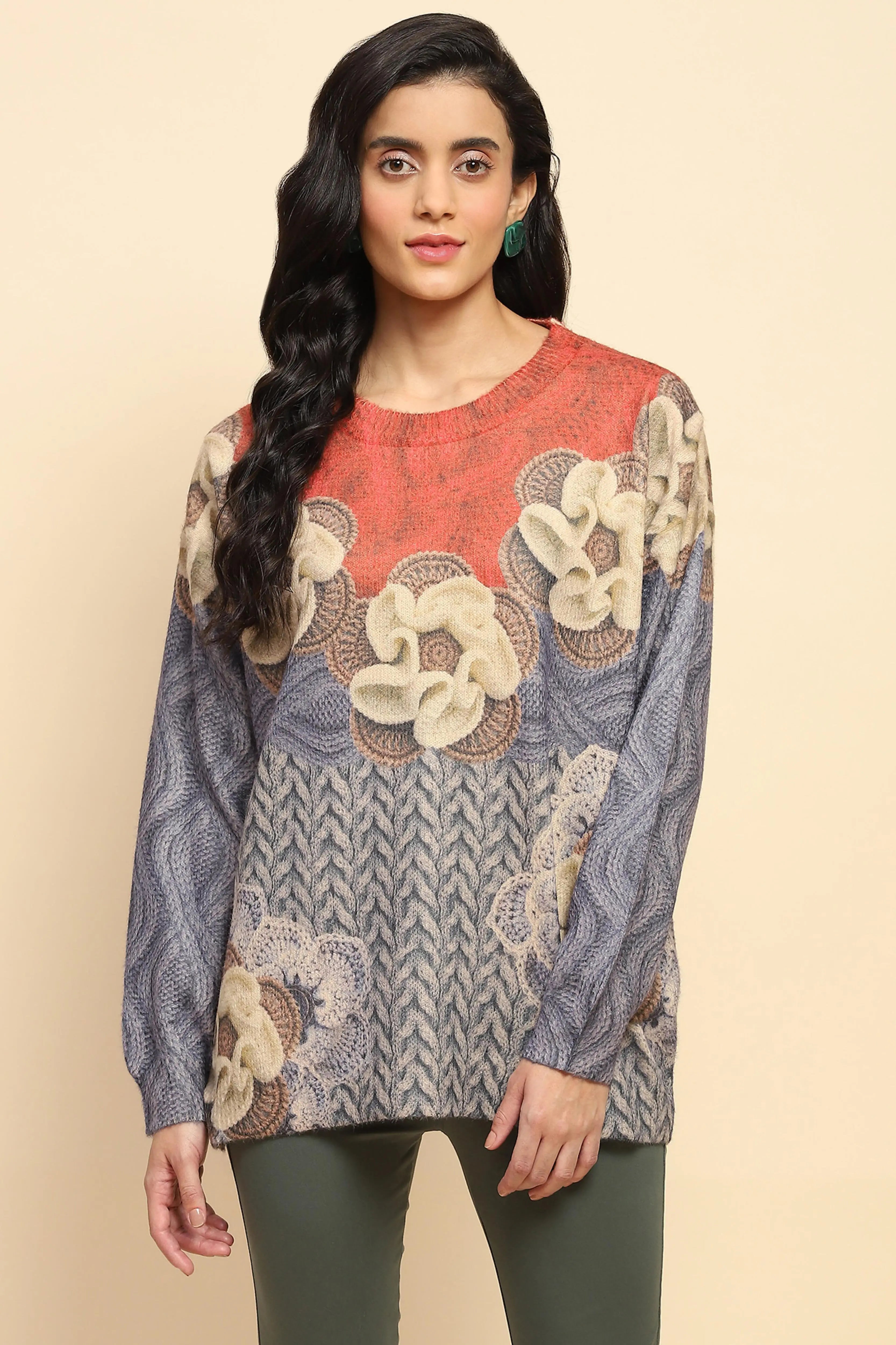 Blue  Relaxed Fit Pullover For Winter - Global Republic