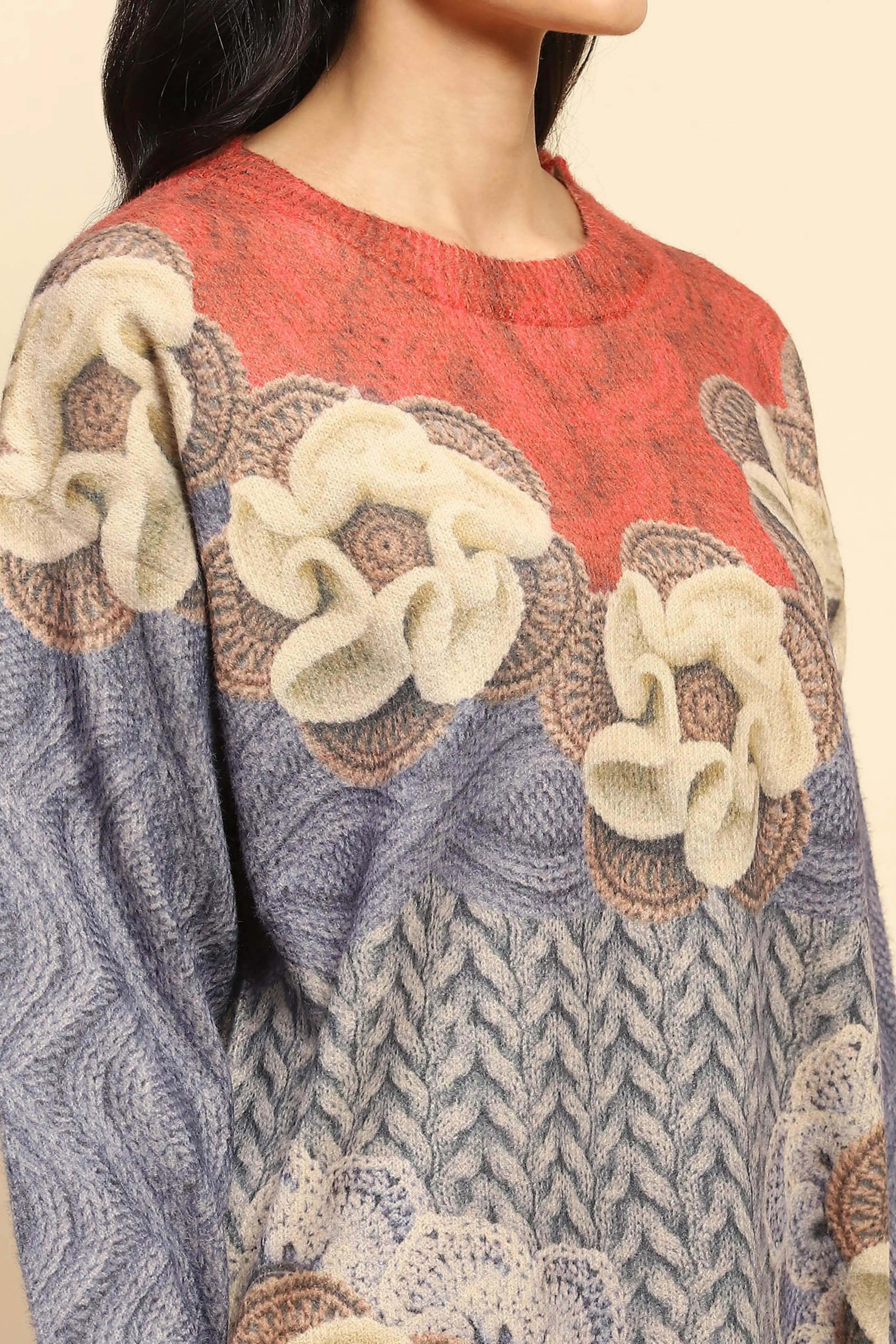 Blue  Relaxed Fit Pullover For Winter - Global Republic