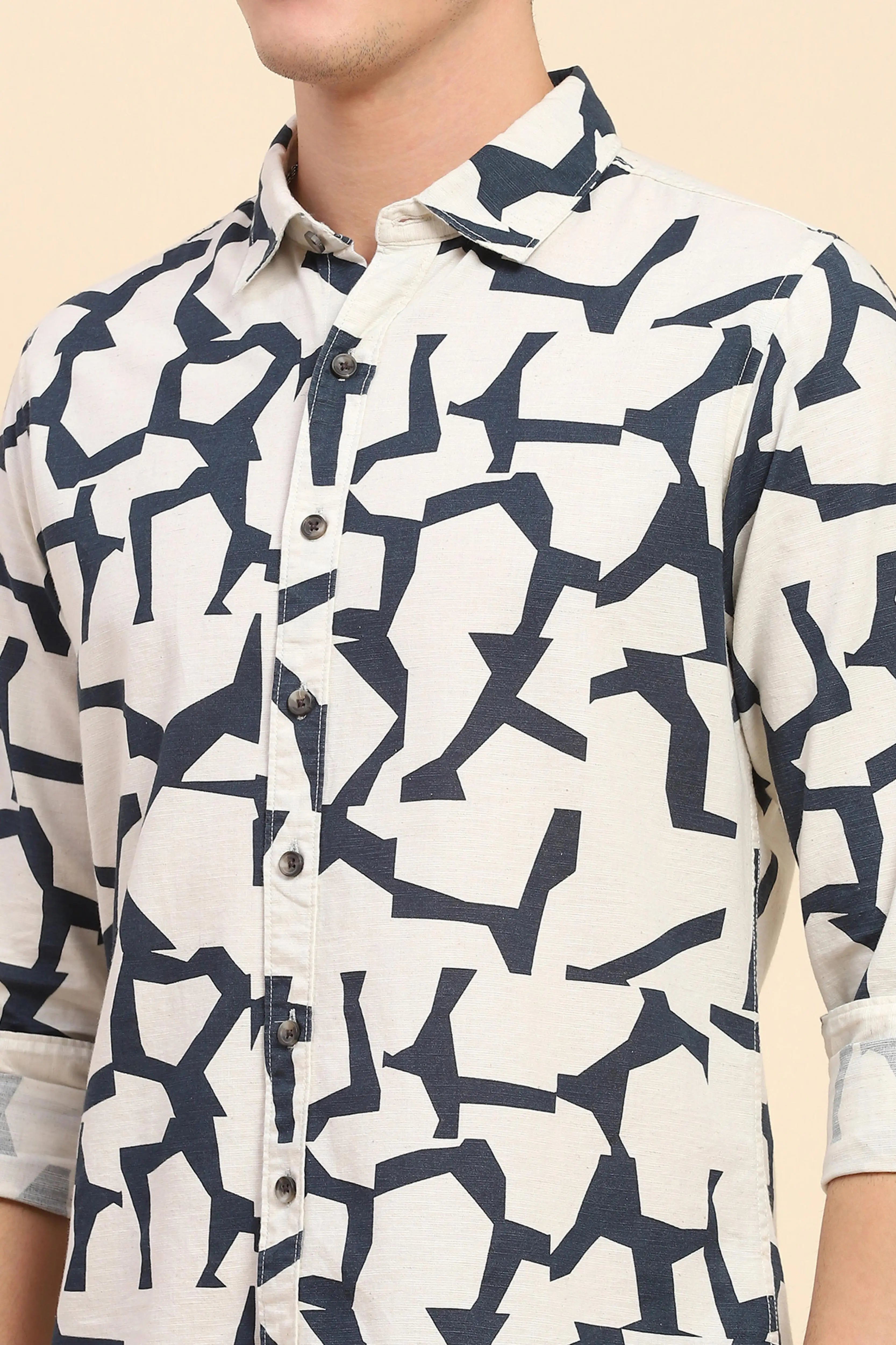 Navy Abstract Cotton Casual Shirt - Global Republic