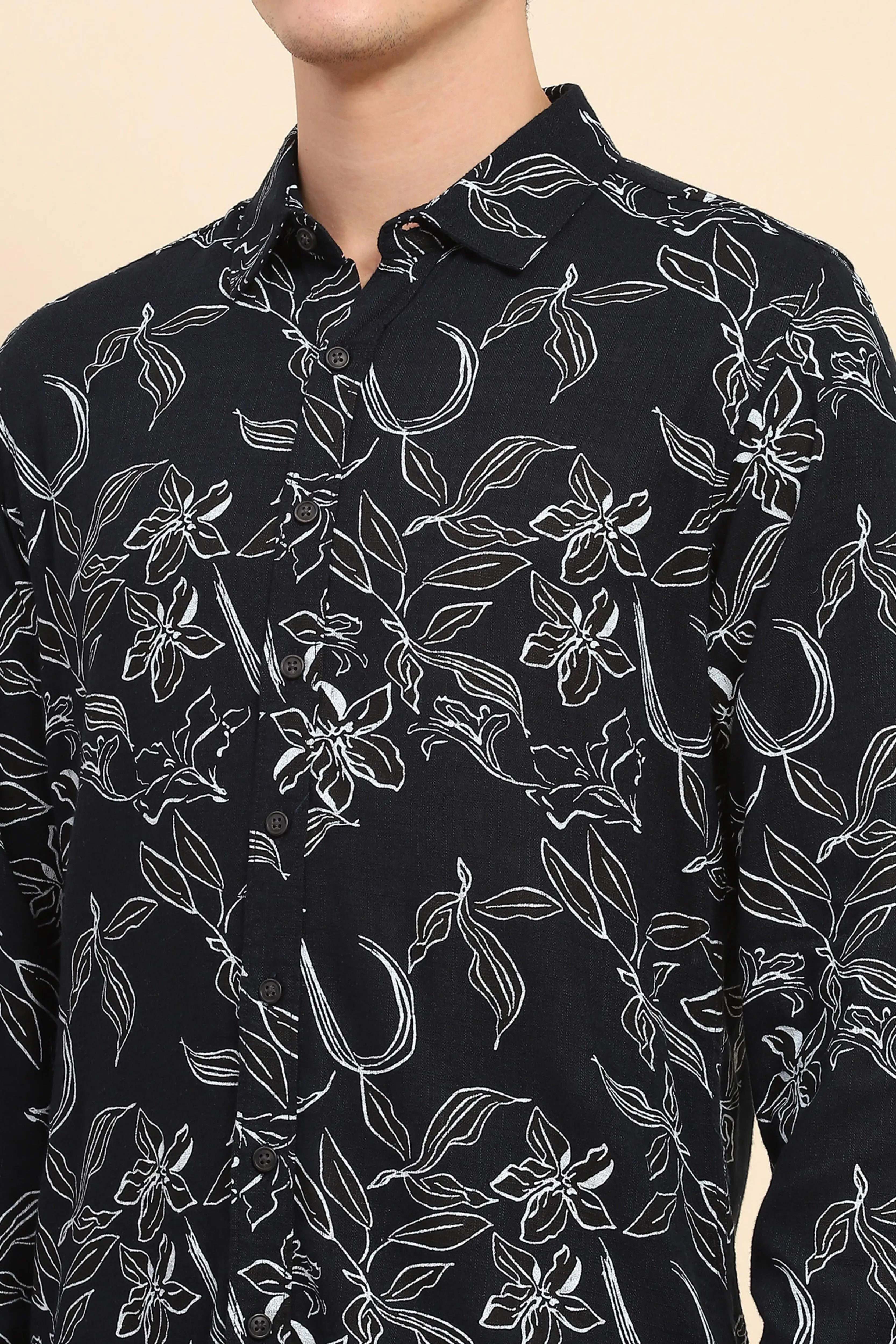 Navy Cotton Floral Casual Shirt - Global Republic