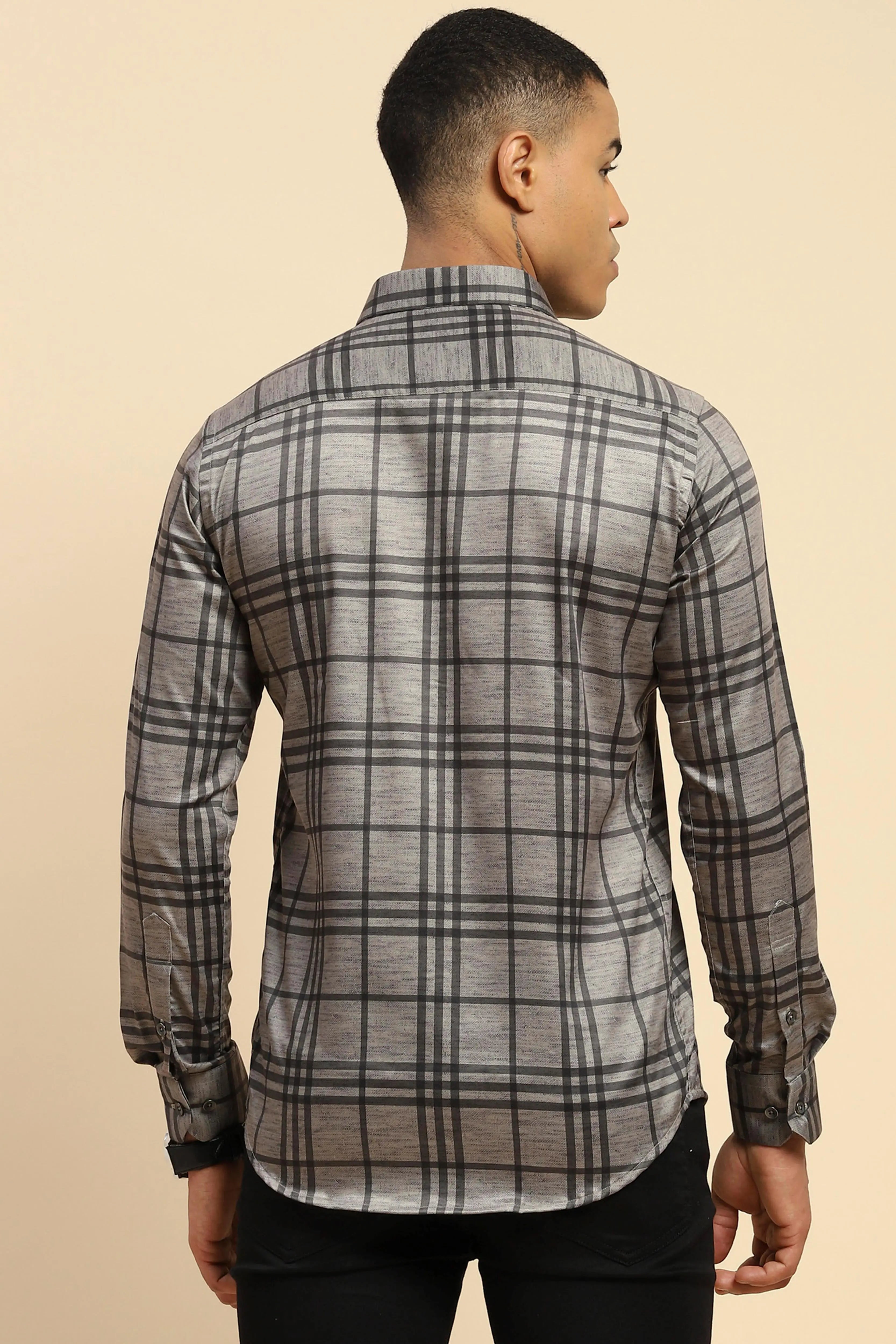 Grey Cotton Blend Tailored fit Shirt - Global Republic