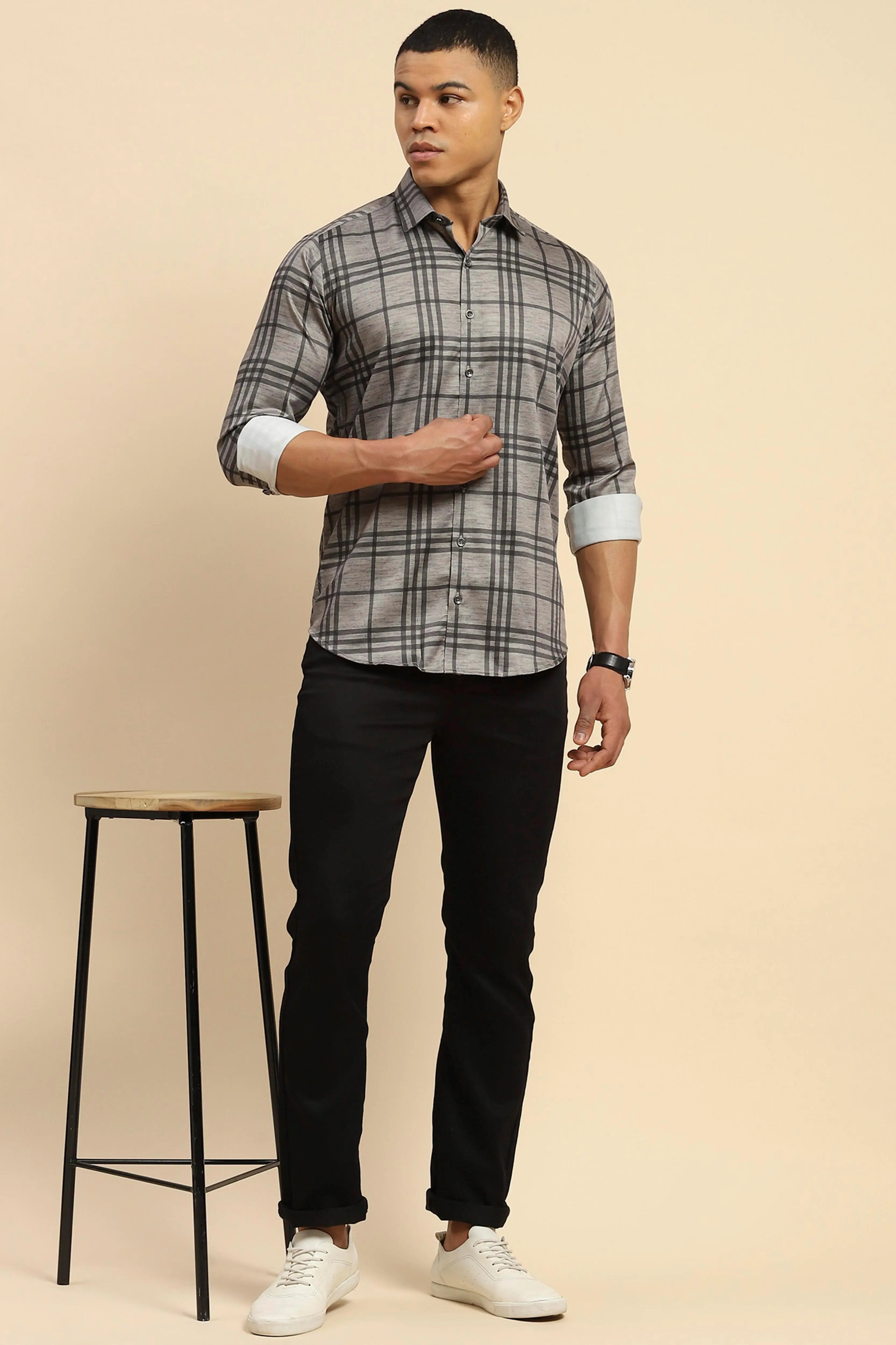 Grey Cotton Blend Tailored fit Shirt - Global Republic