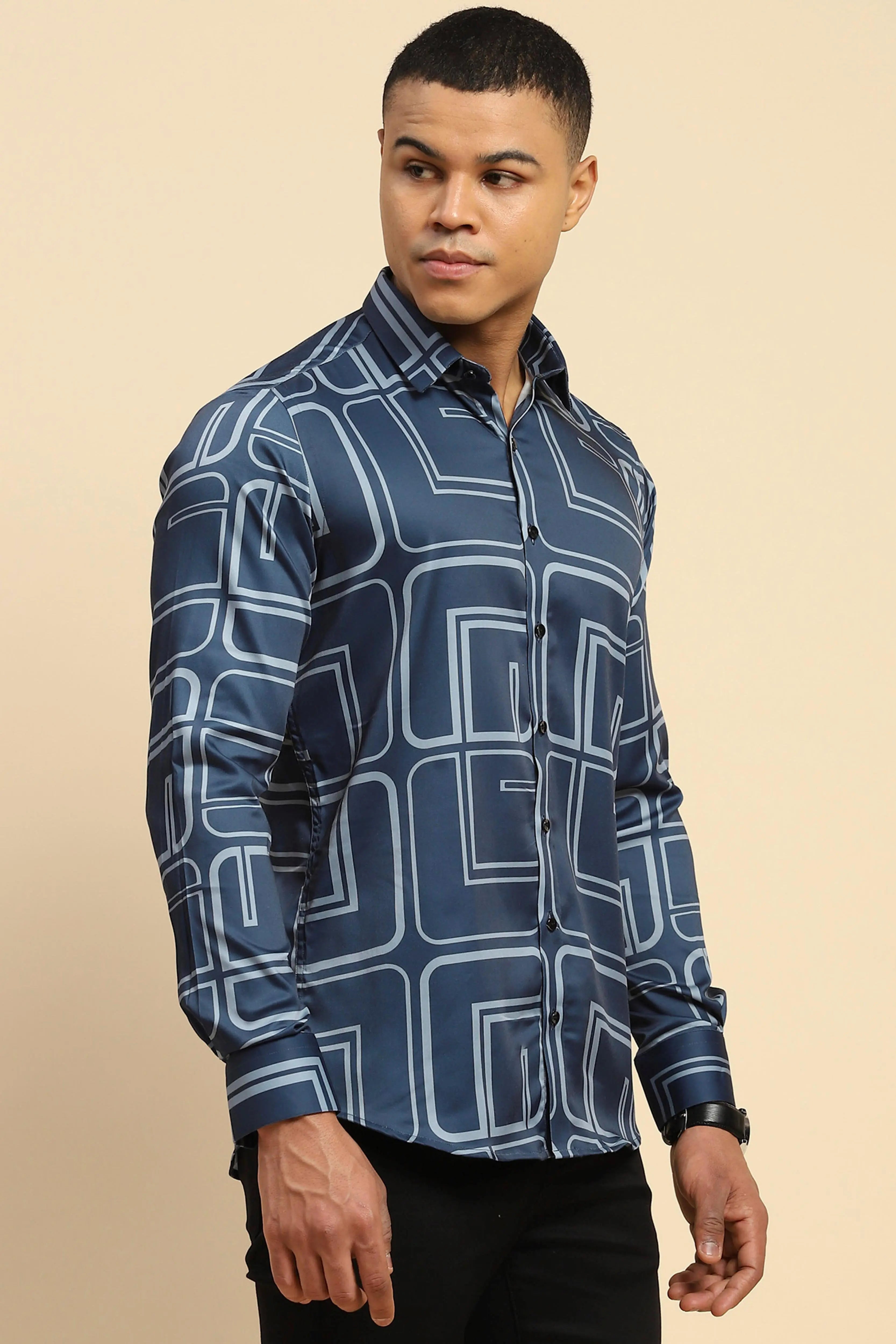 Blue Cotton Blend Tailored fit Shirt - Global Republic