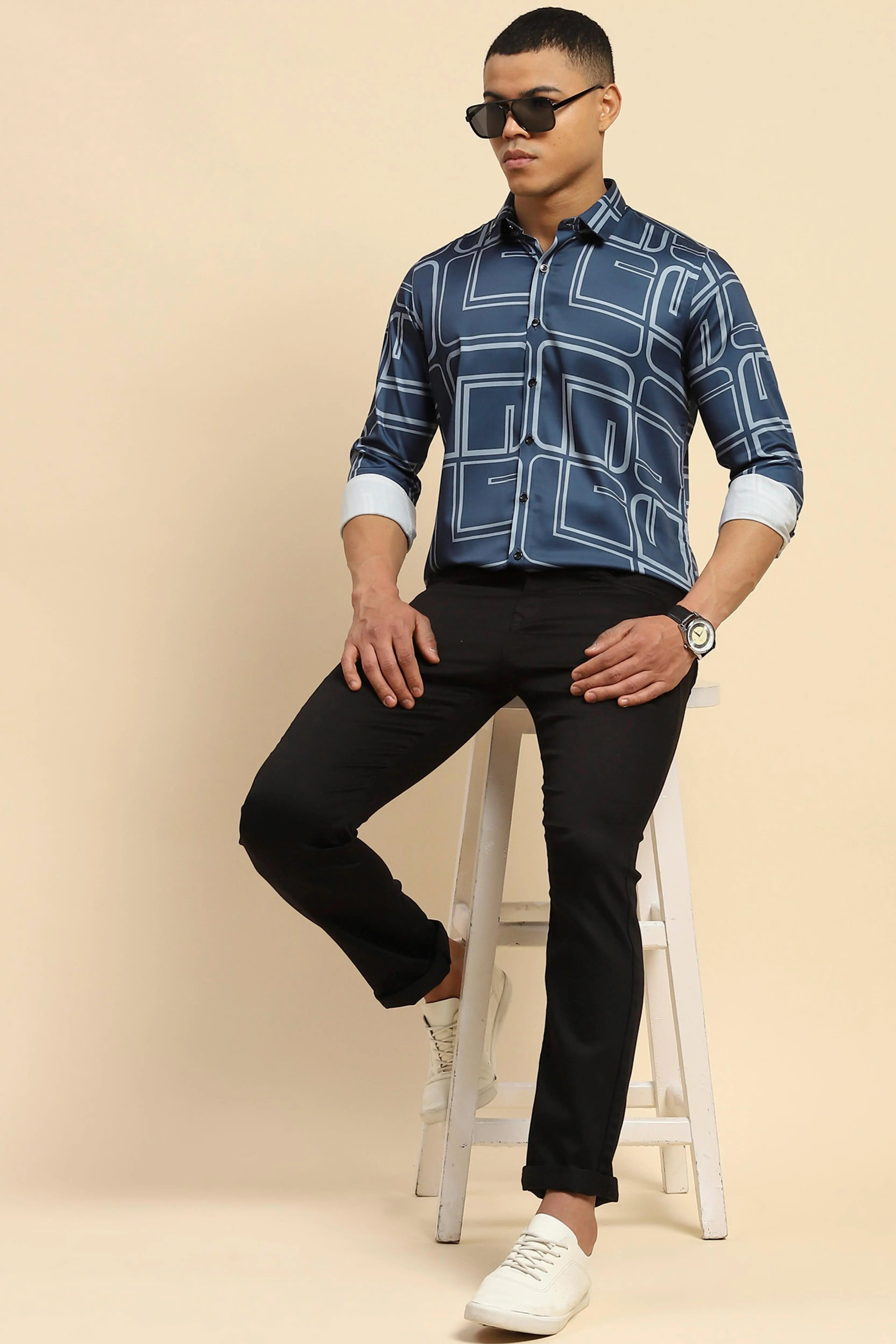 Blue Cotton Blend Tailored fit Shirt - Global Republic