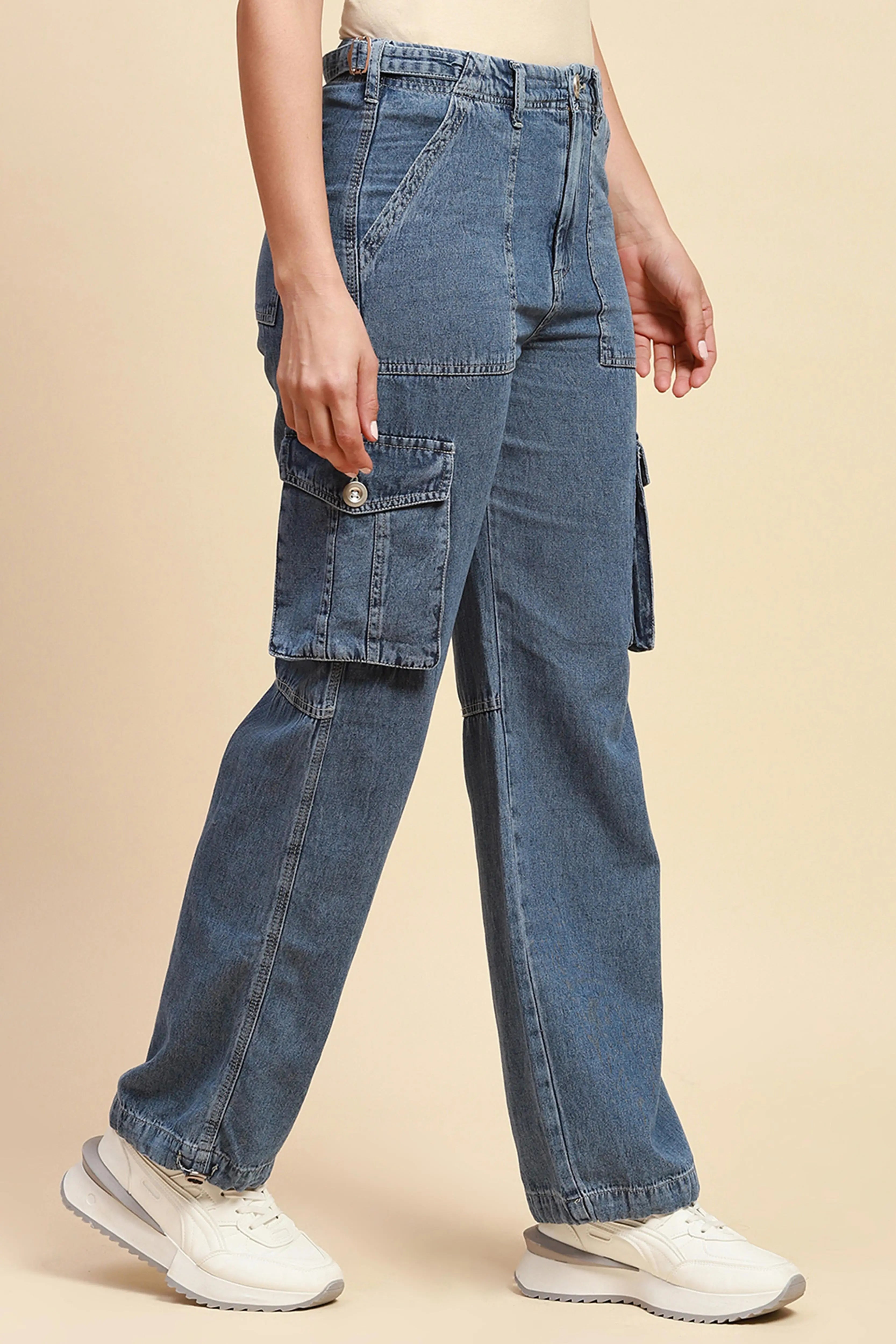 Blue Cotton Straight Relaxed Fit Cargo - Global Republic