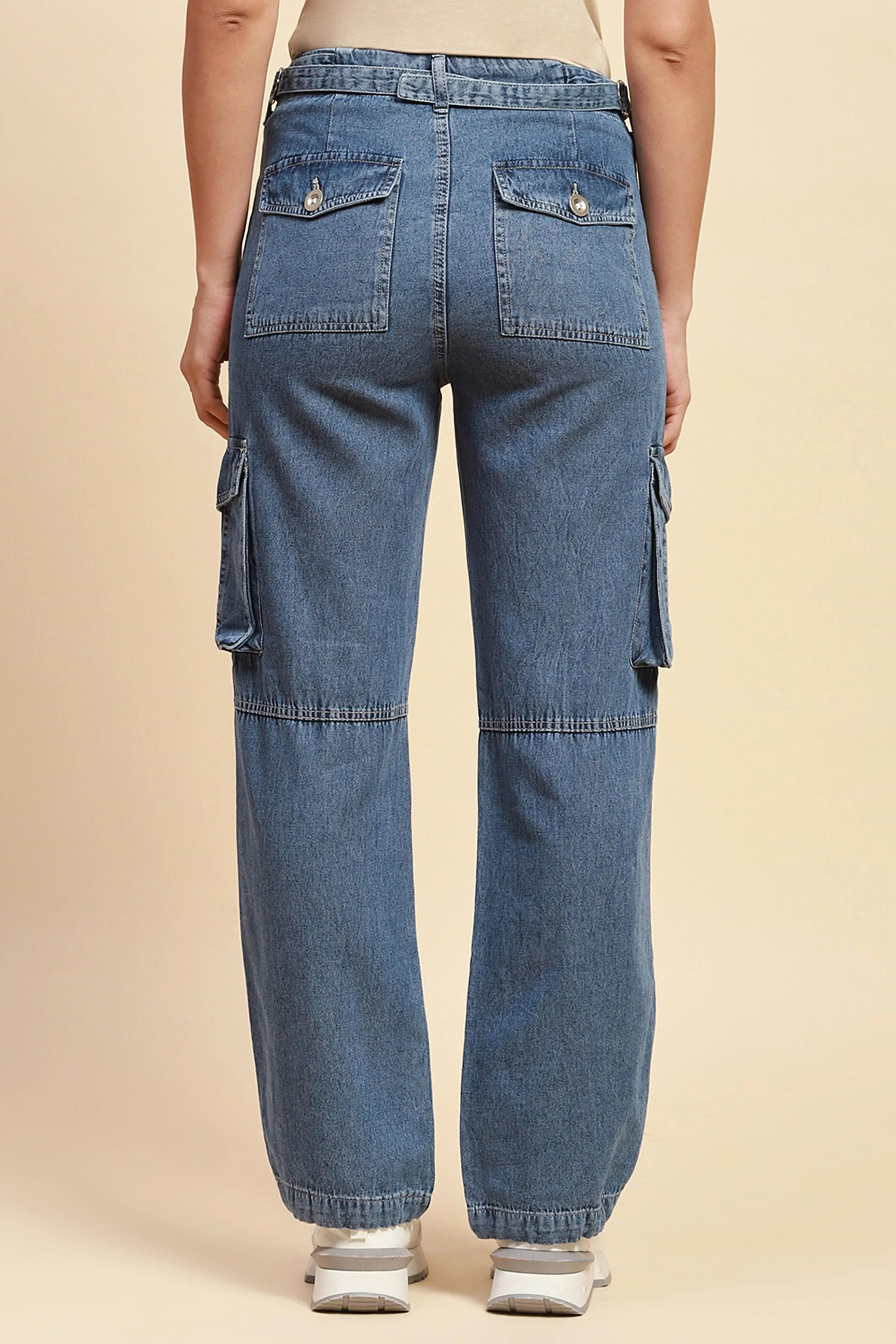 Blue Cotton Straight Relaxed Fit Cargo - Global Republic