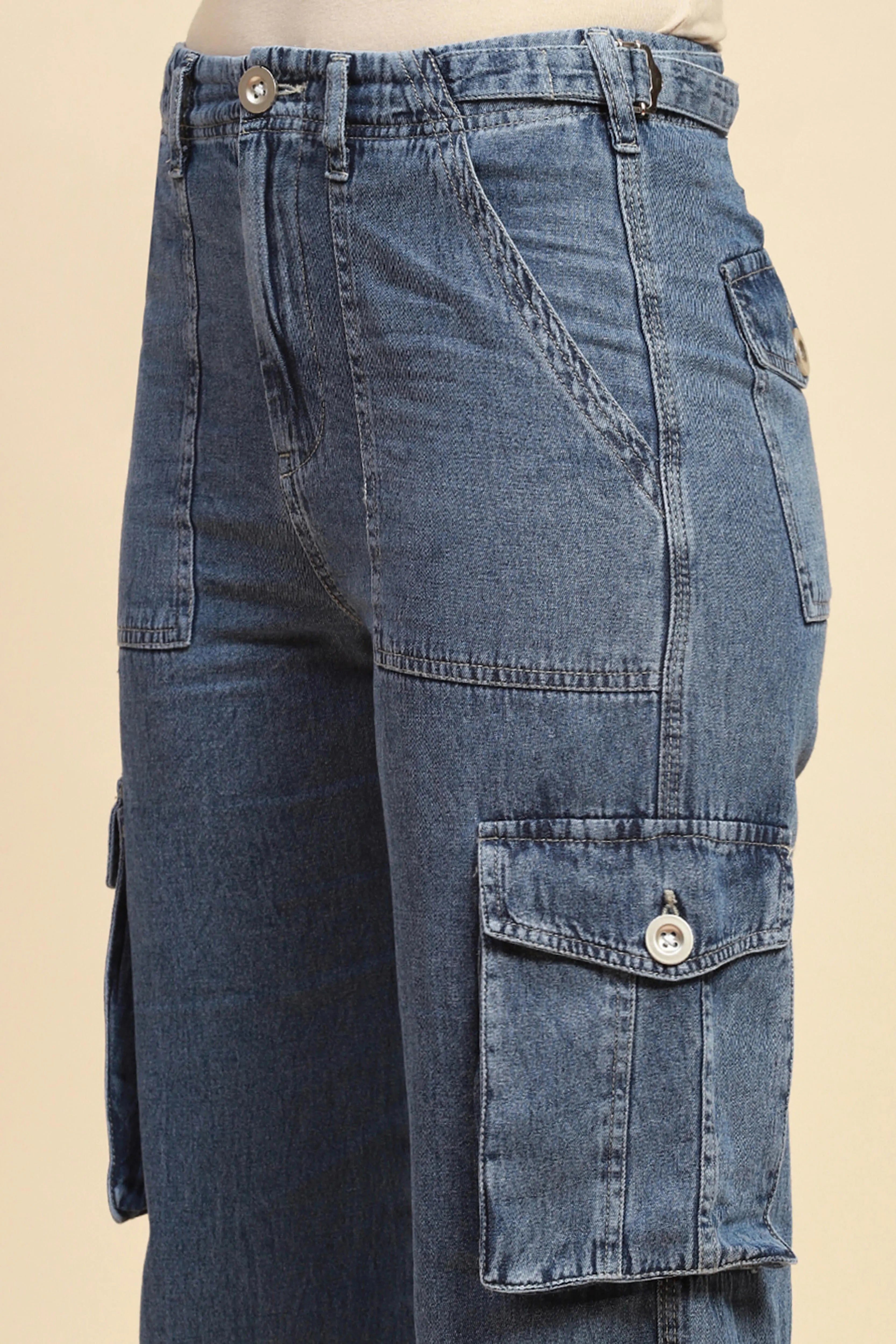 Blue Cotton Straight Relaxed Fit Cargo - Global Republic