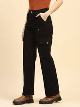 Jet Black Cotton Straight Fit Cargo
