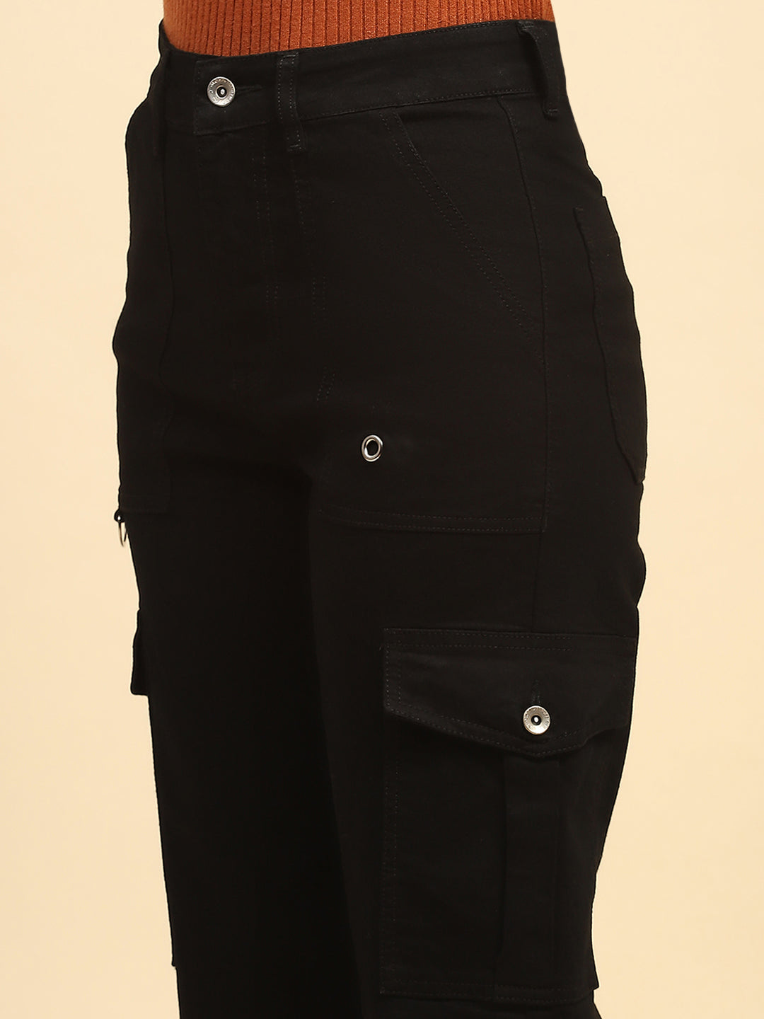 Jet Black Cotton Straight Fit Cargo