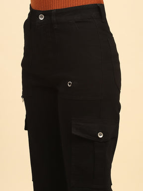 Jet Black Cotton Straight Fit Cargo