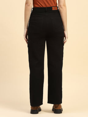 Jet Black Cotton Straight Fit Cargo