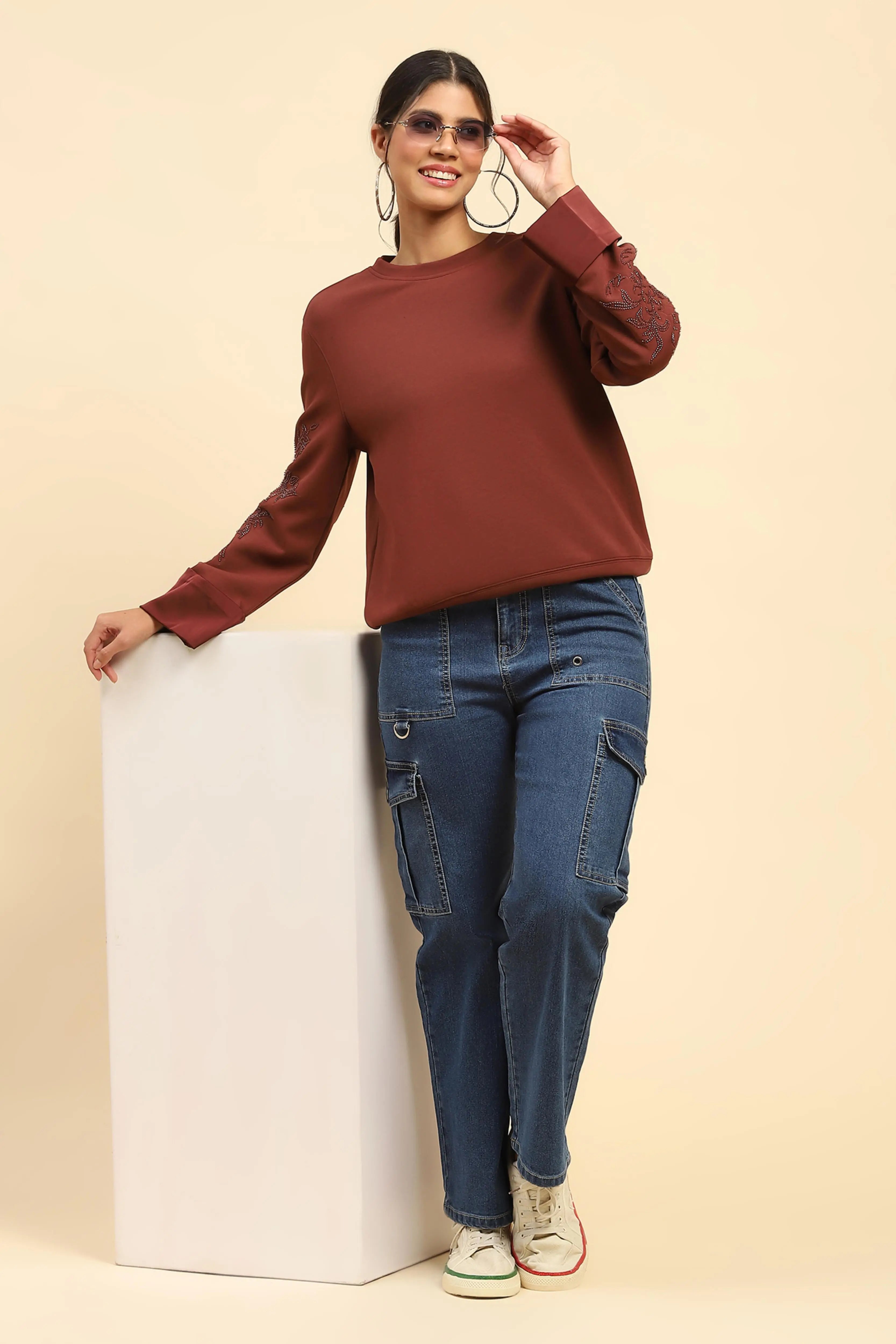 Blue Solid Cotton Blend Cargo - Global Republic