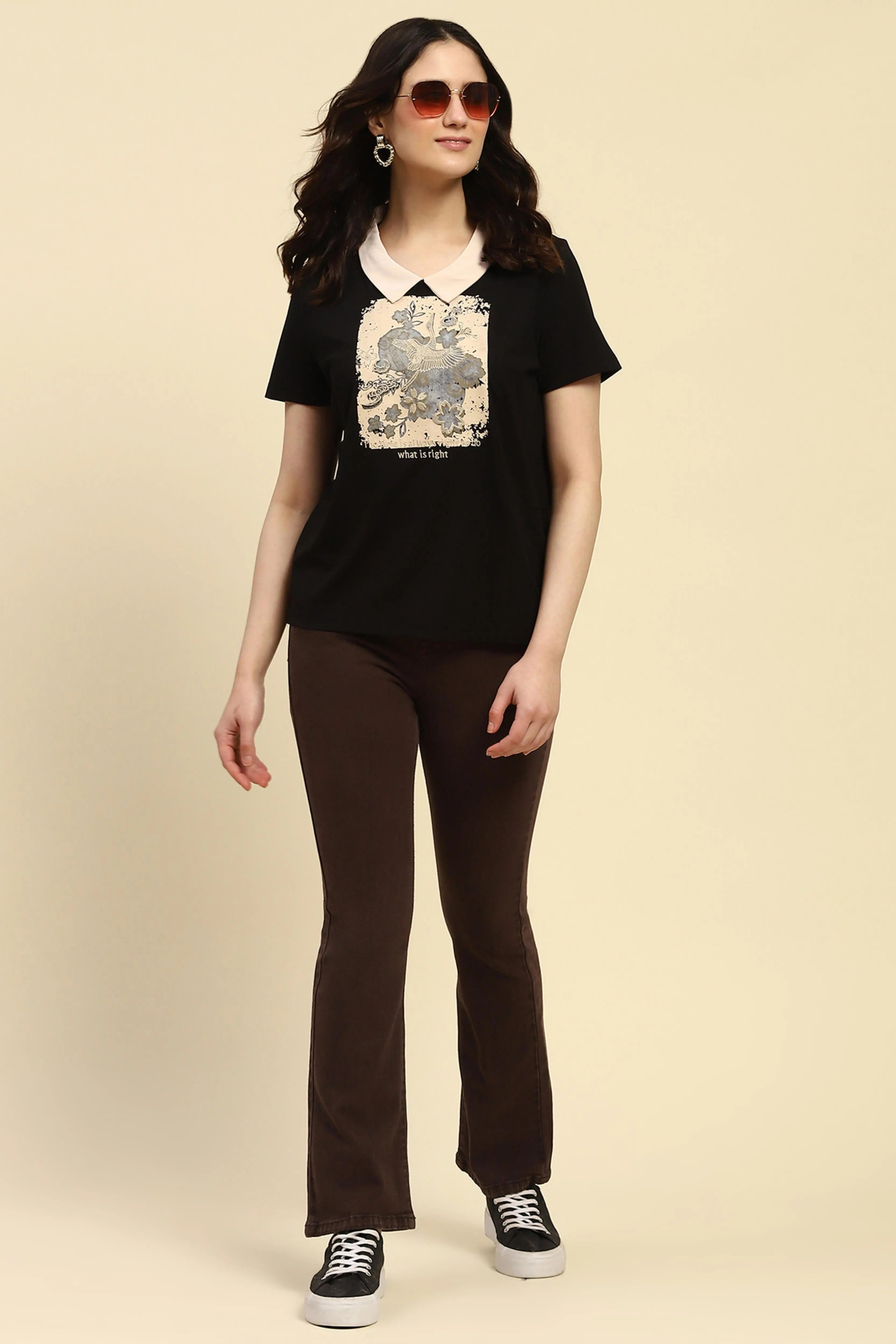 Brown Solid Cotton Blend Regular Fit Jeans - Global Republic