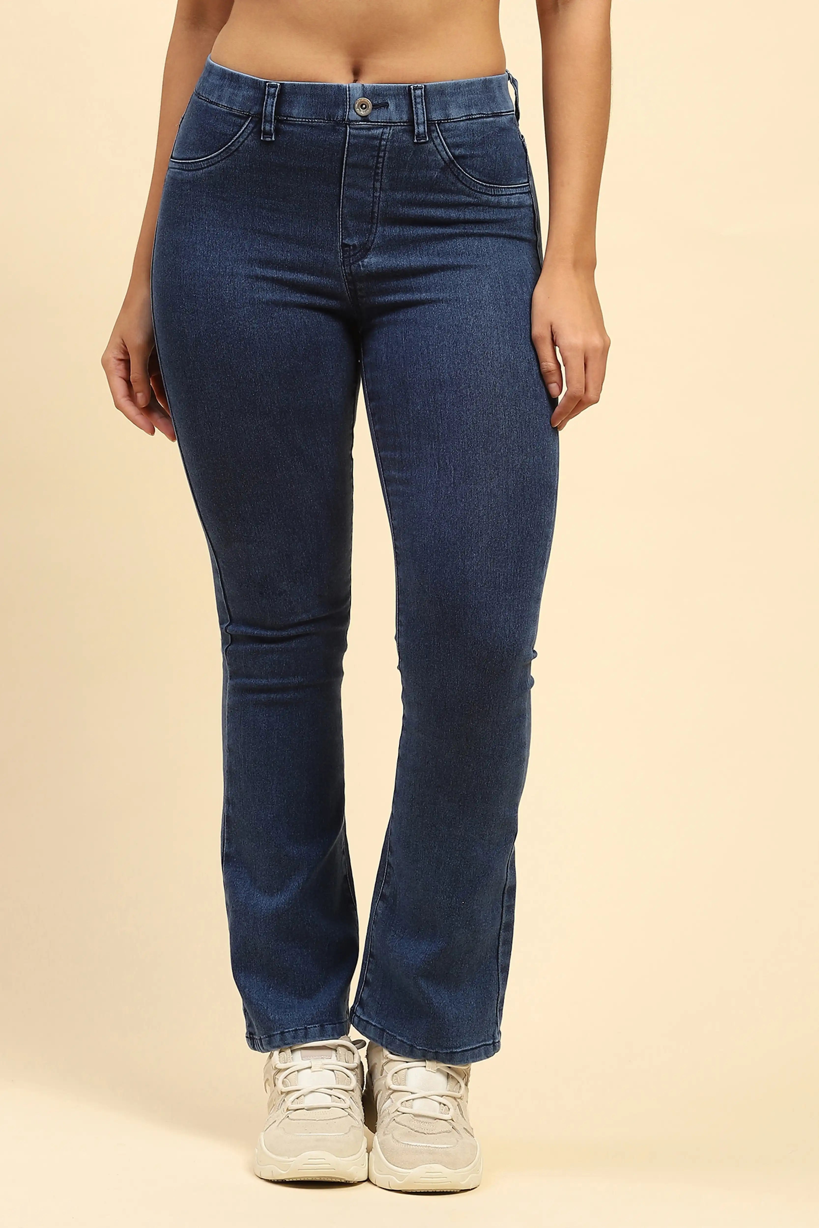 Dark Blue Cotton Blend Bootcut Jegging