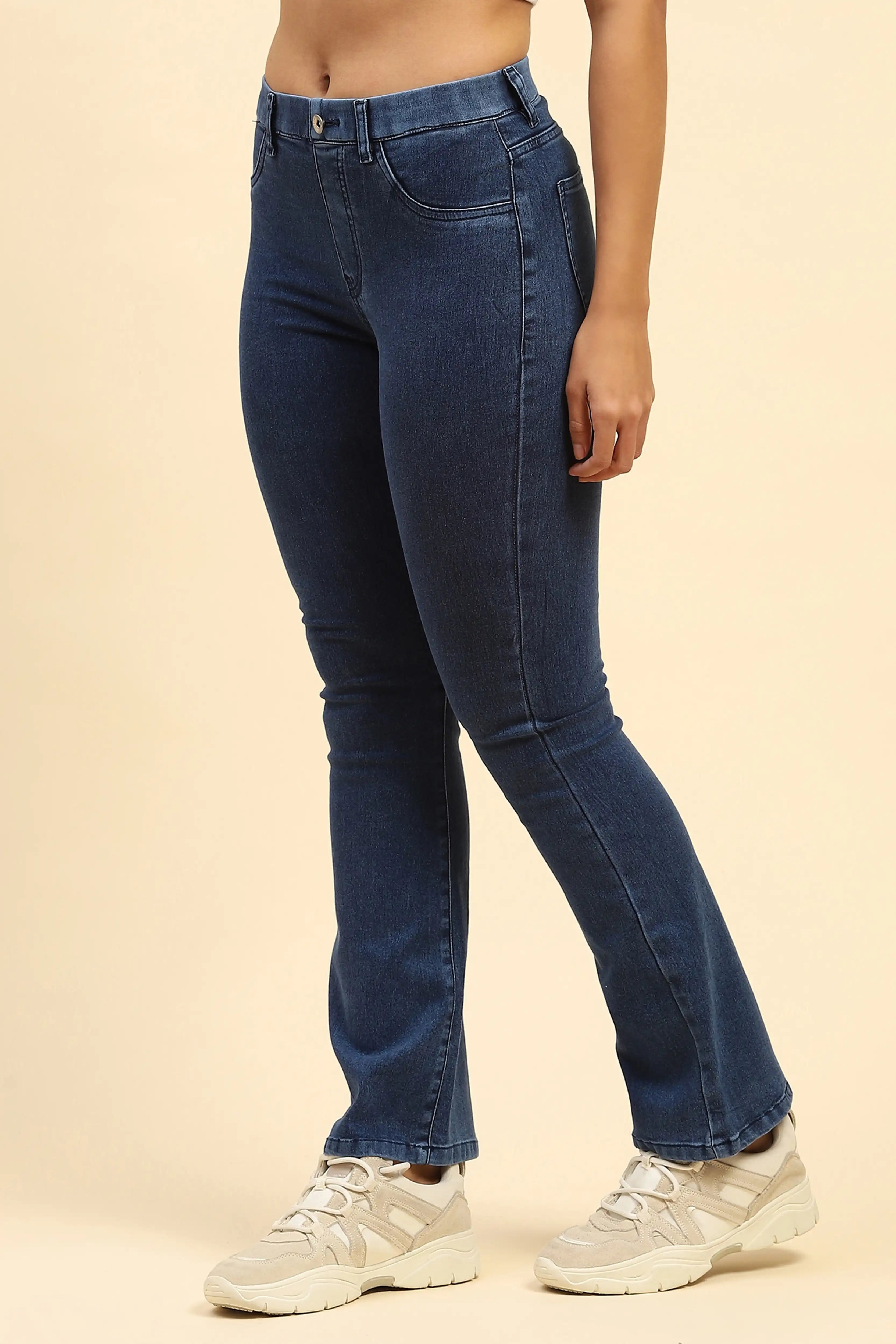 Dark Blue Cotton Blend Bootcut Jegging