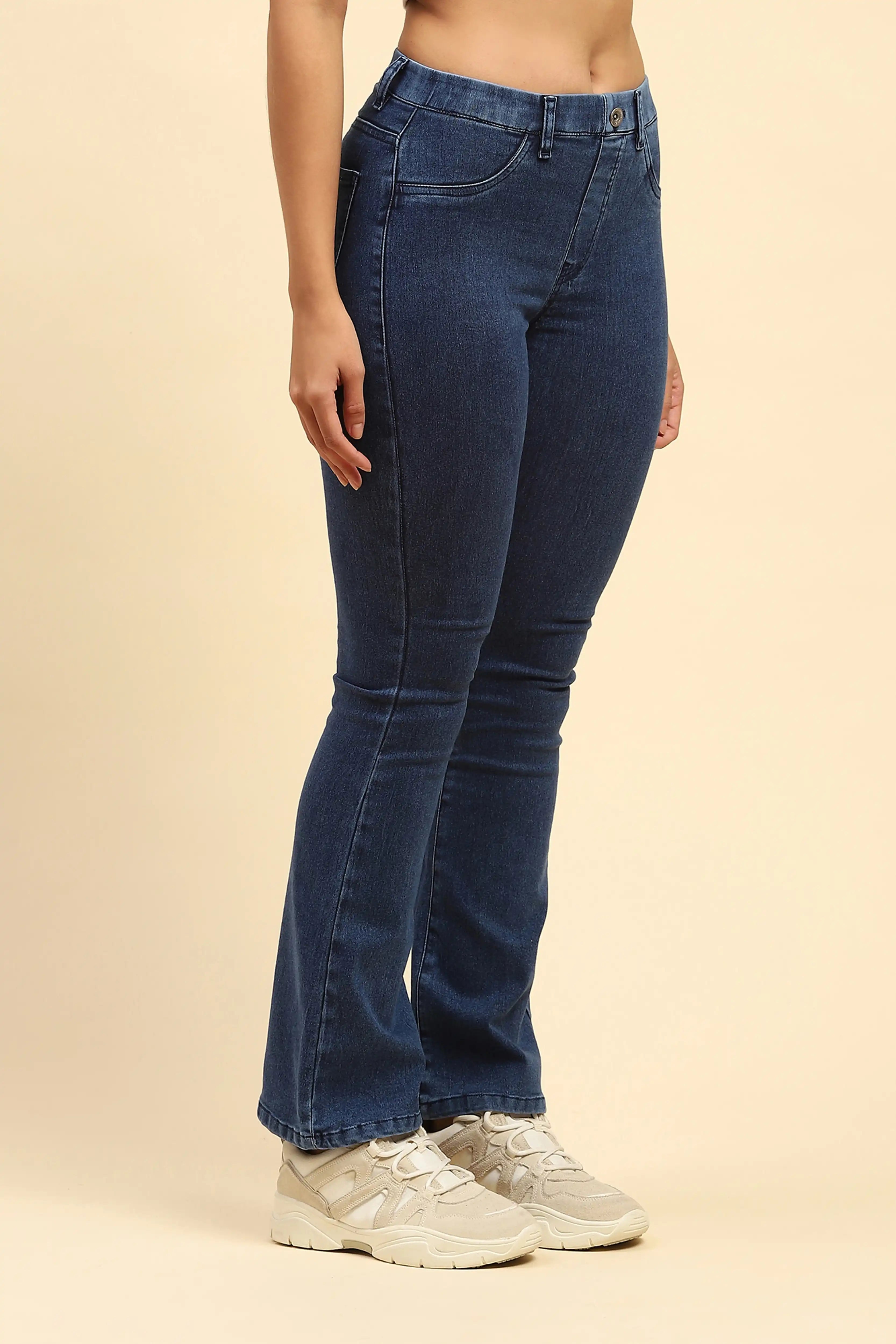 Dark Blue Cotton Blend Bootcut Jegging
