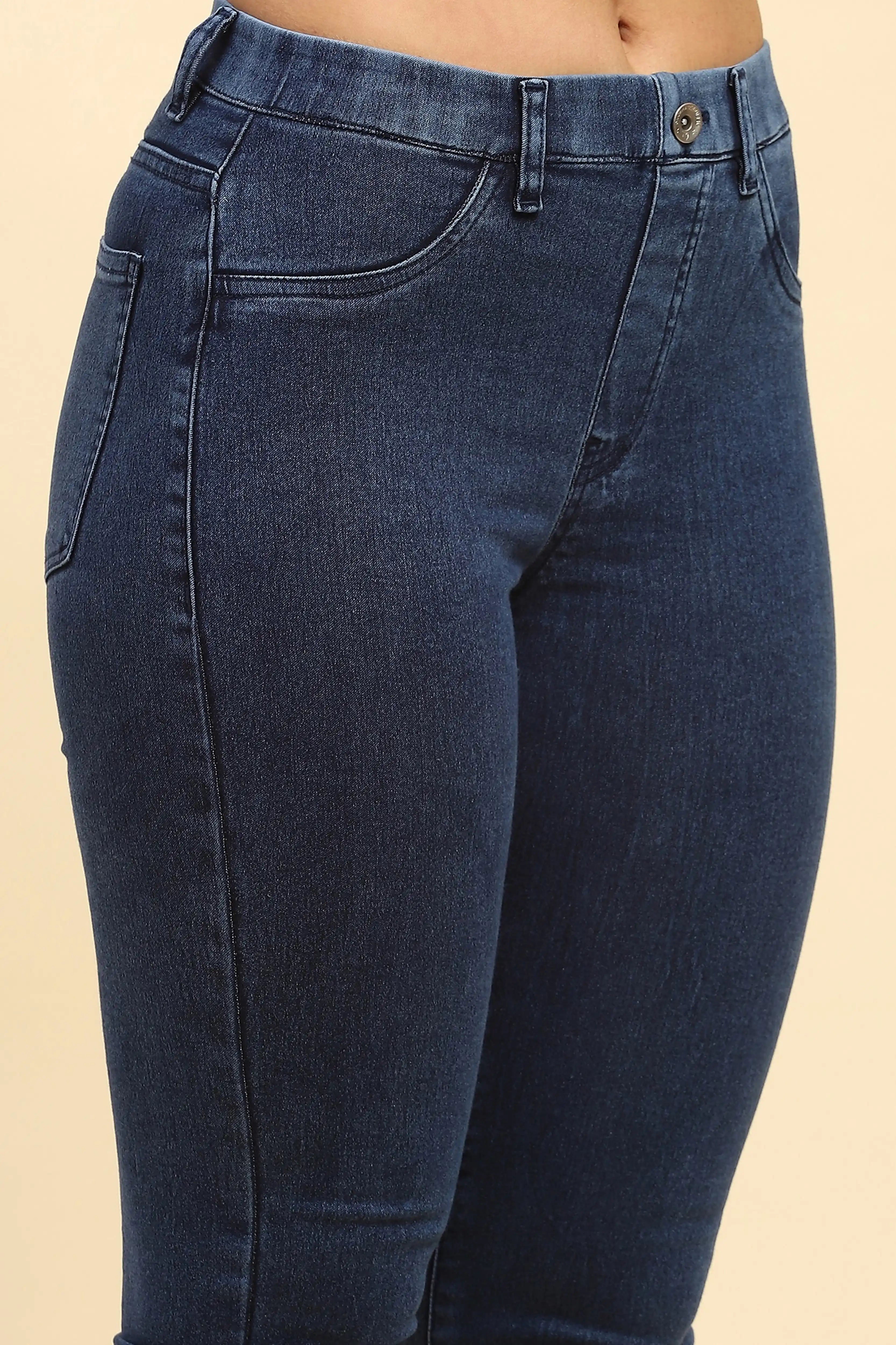 Dark Blue Cotton Blend Bootcut Jegging