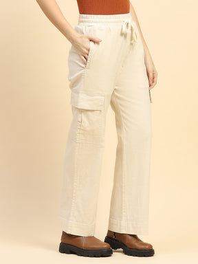 Natural Solid Cotton Blend Cargo Lower