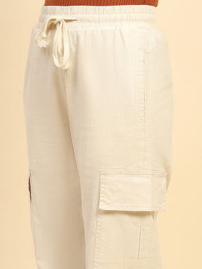 Natural Solid Cotton Blend Cargo Lower