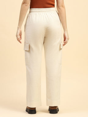 Natural Solid Cotton Blend Cargo Lower