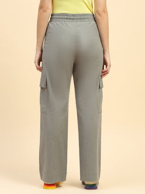 Green Solid Cotton Blend Cargo Lower