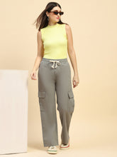 Green Solid Cotton Blend Cargo Lower