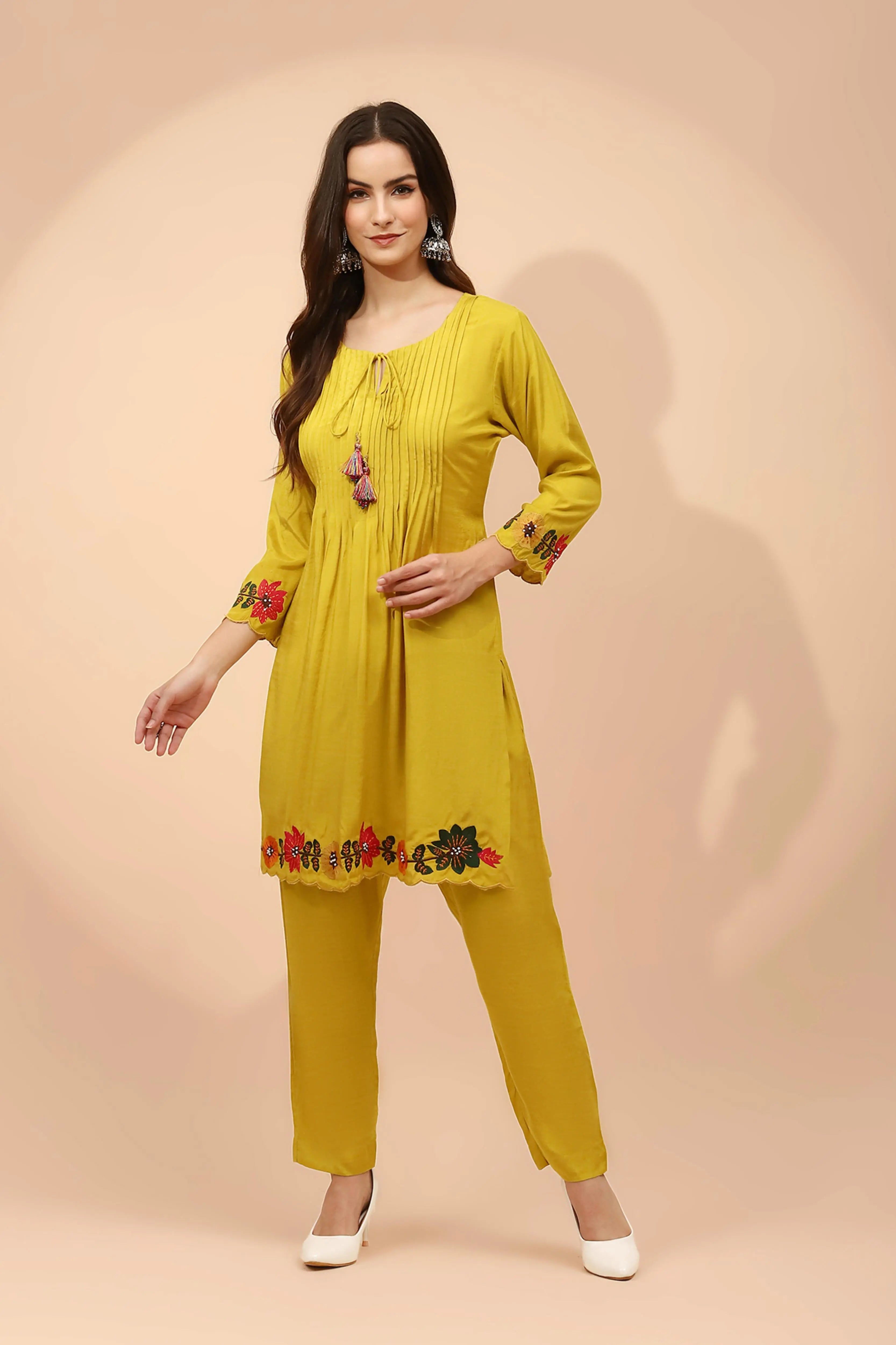 Mustard Muslin Regular Fit Co-ord Set For Women - Global Republic