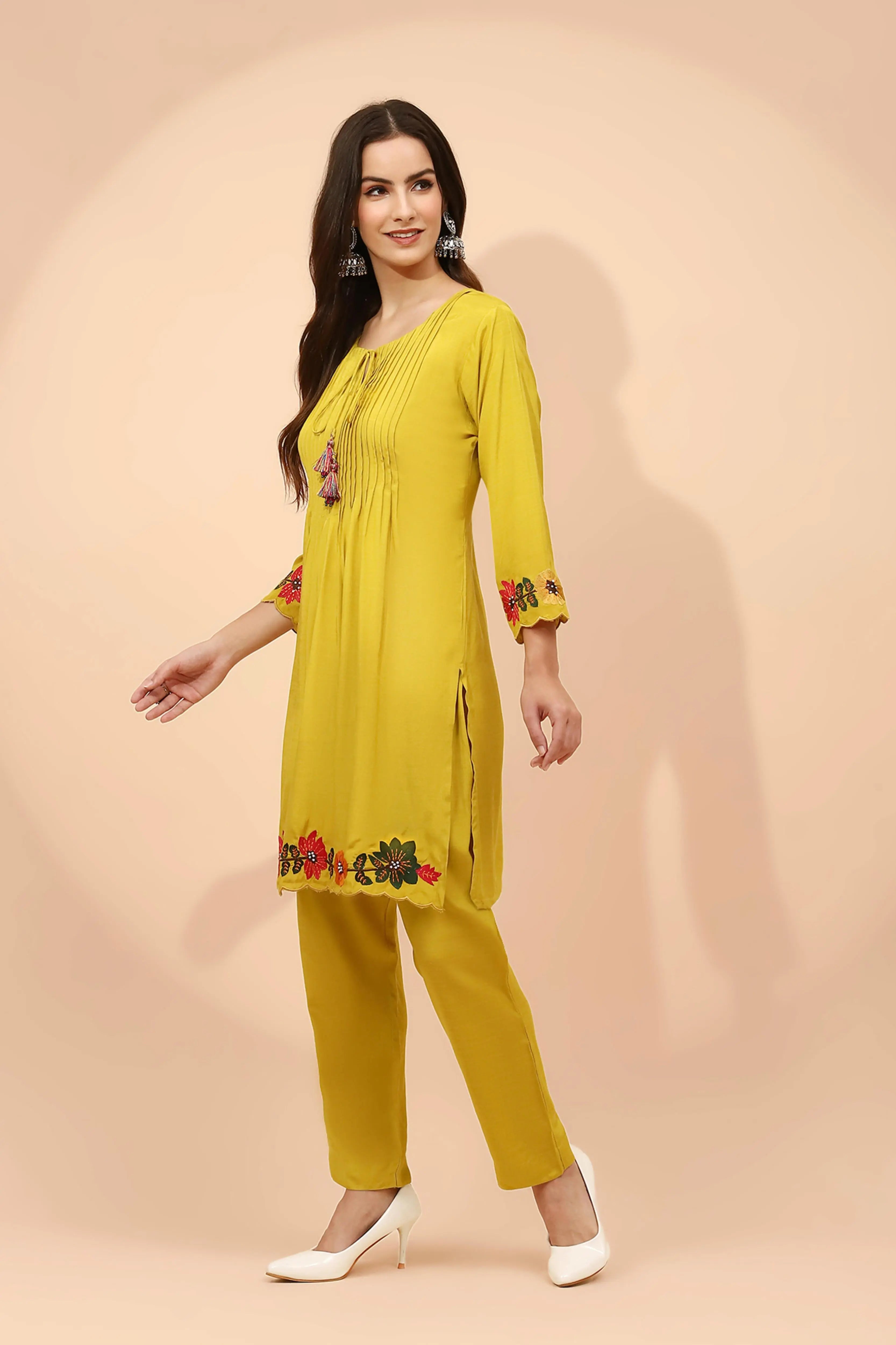Mustard Muslin Regular Fit Co-ord Set For Women - Global Republic