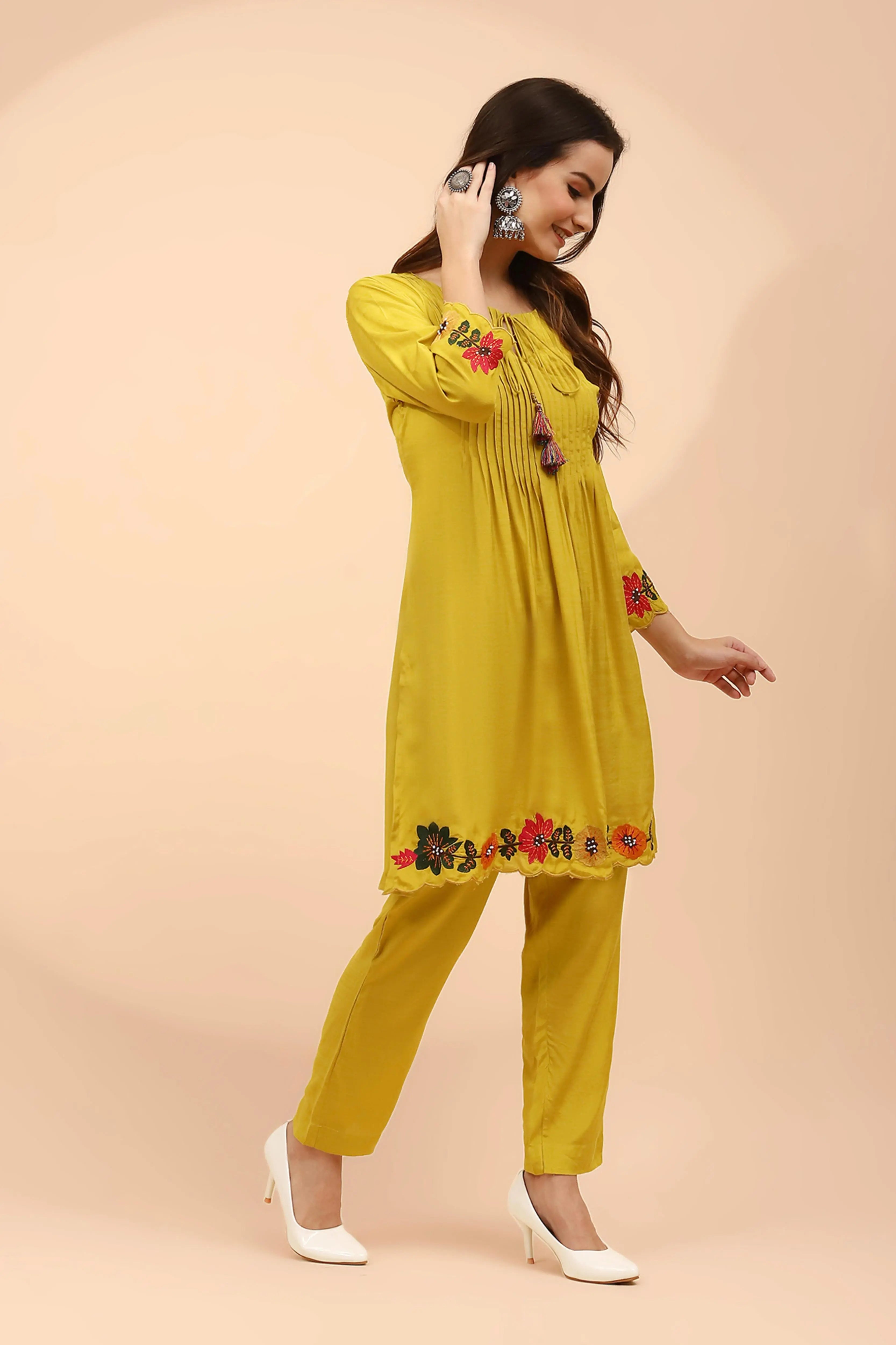 Mustard Muslin Regular Fit Co-ord Set For Women - Global Republic