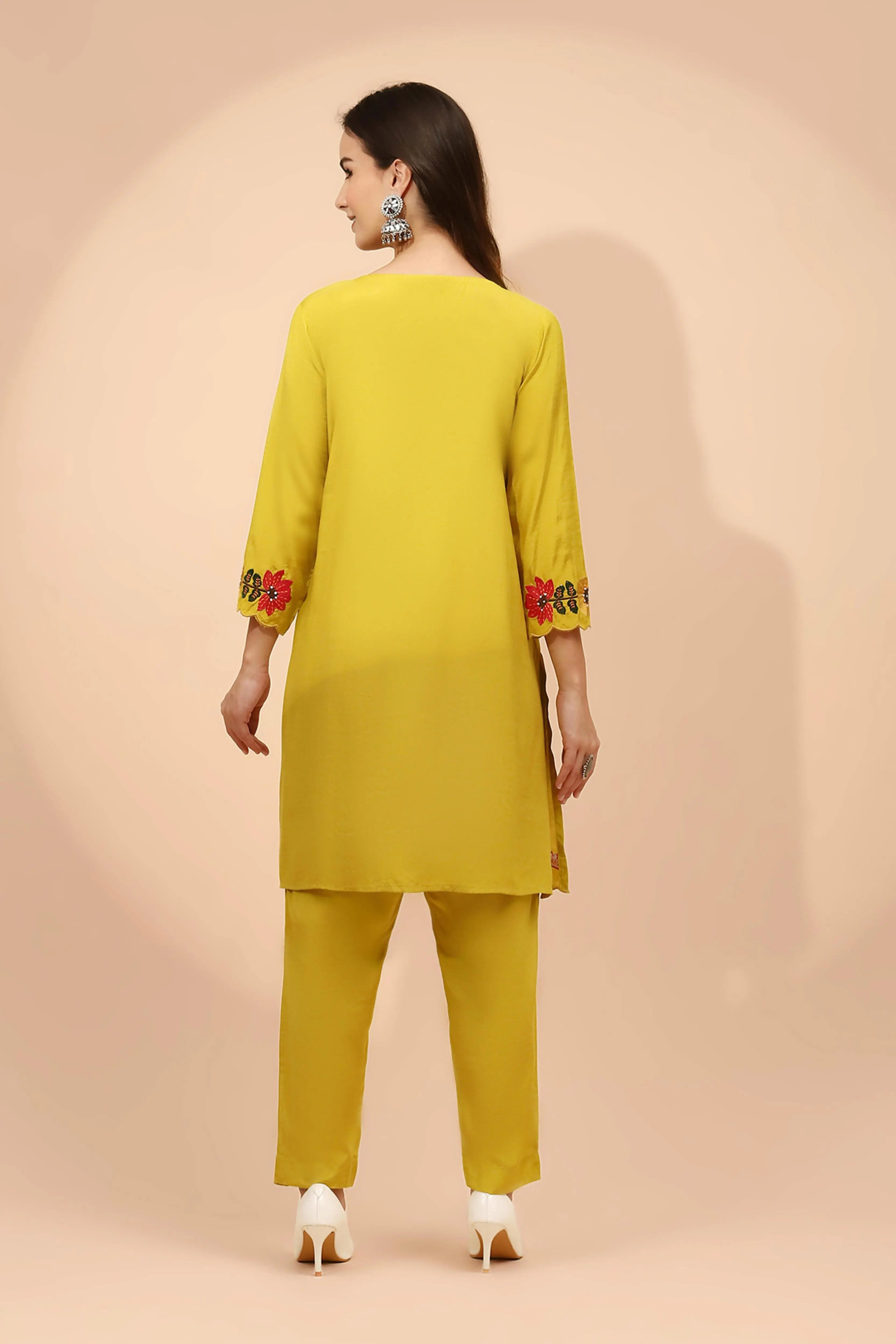 Mustard Muslin Regular Fit Co-ord Set For Women - Global Republic