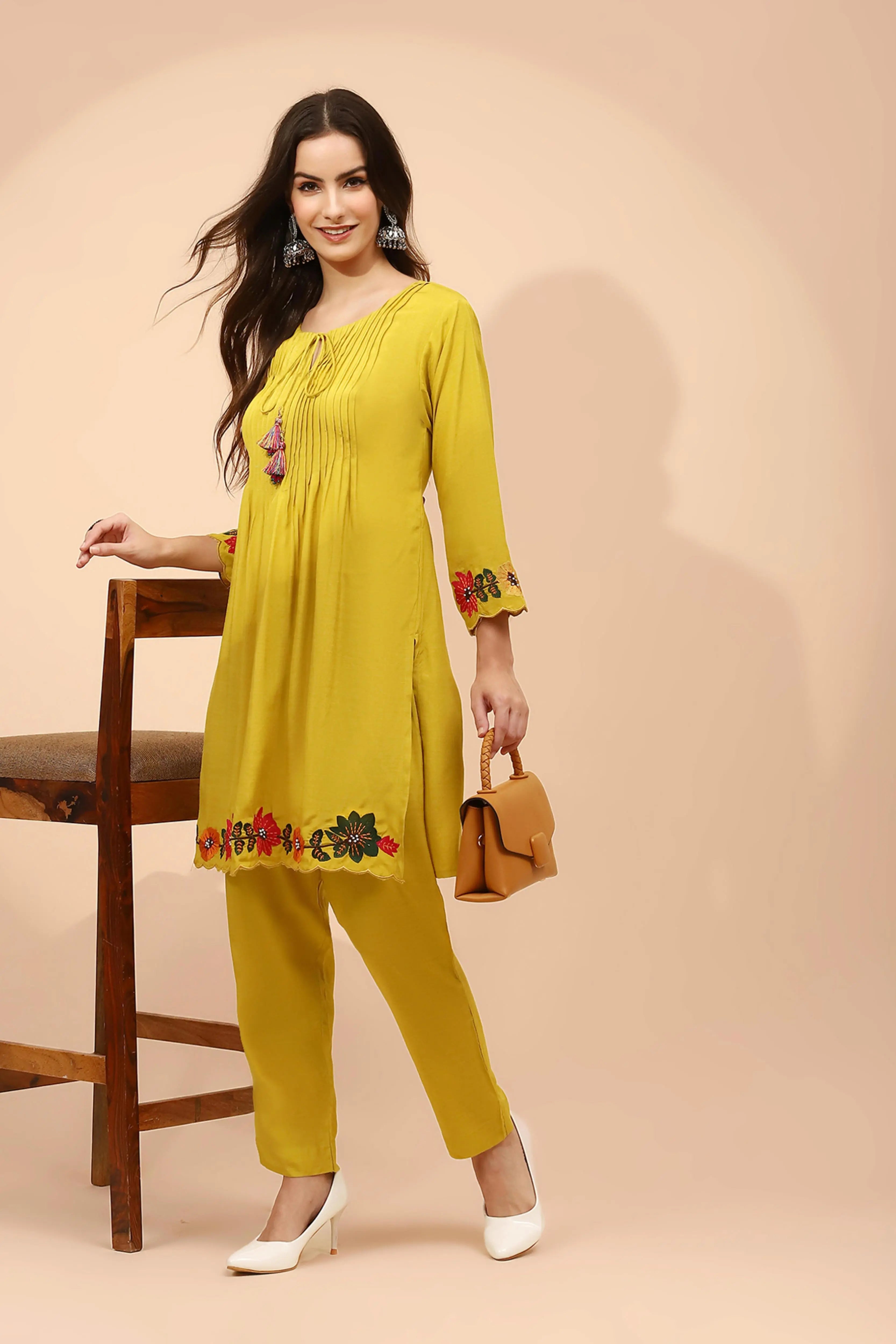 Mustard Muslin Regular Fit Co-ord Set For Women - Global Republic