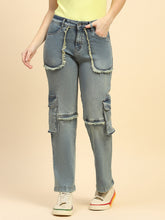 Solid Cotton Blend Straight Fit Cargo