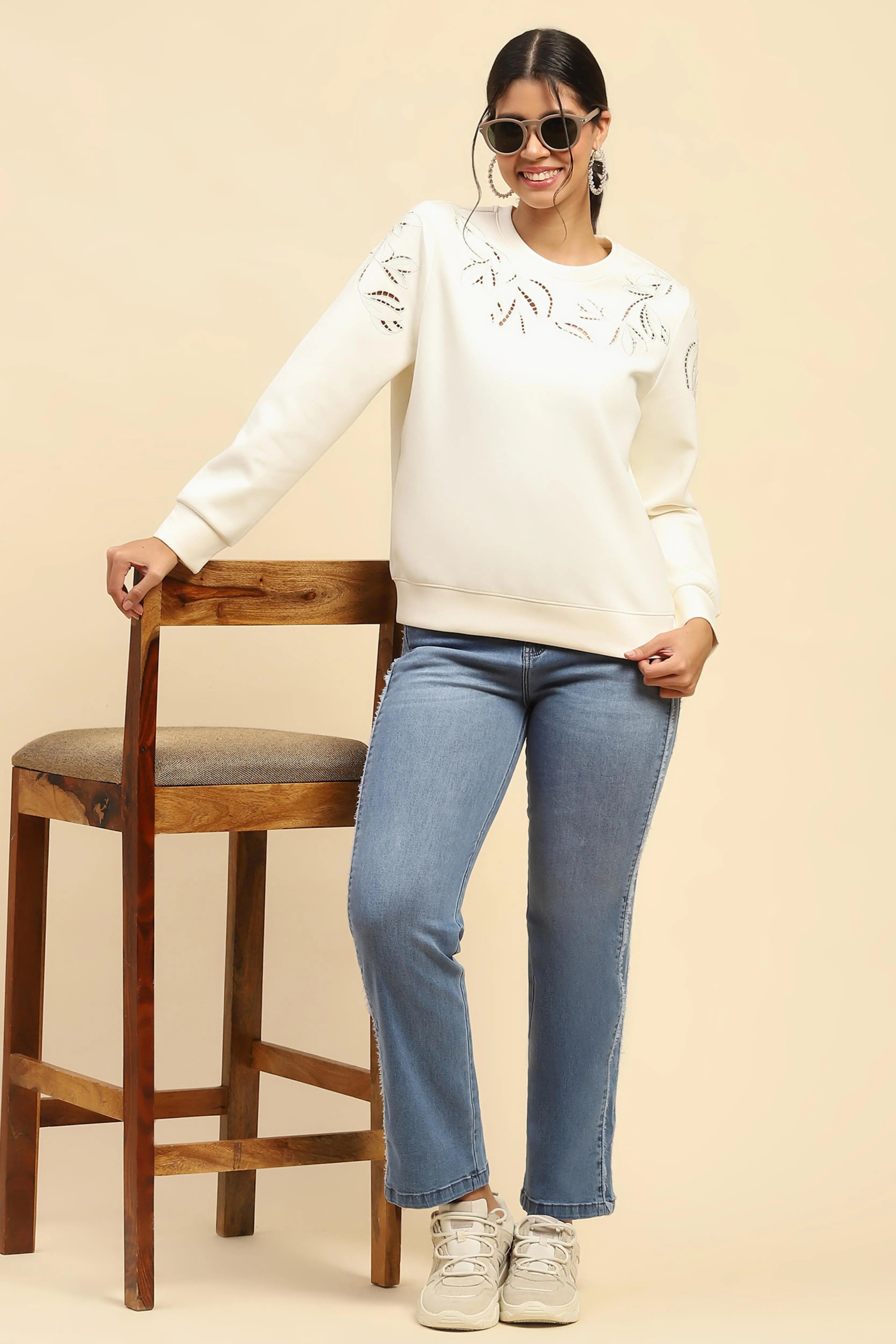 Blue Solid Cotton Blend Straight Fit Jeans - Global Republic