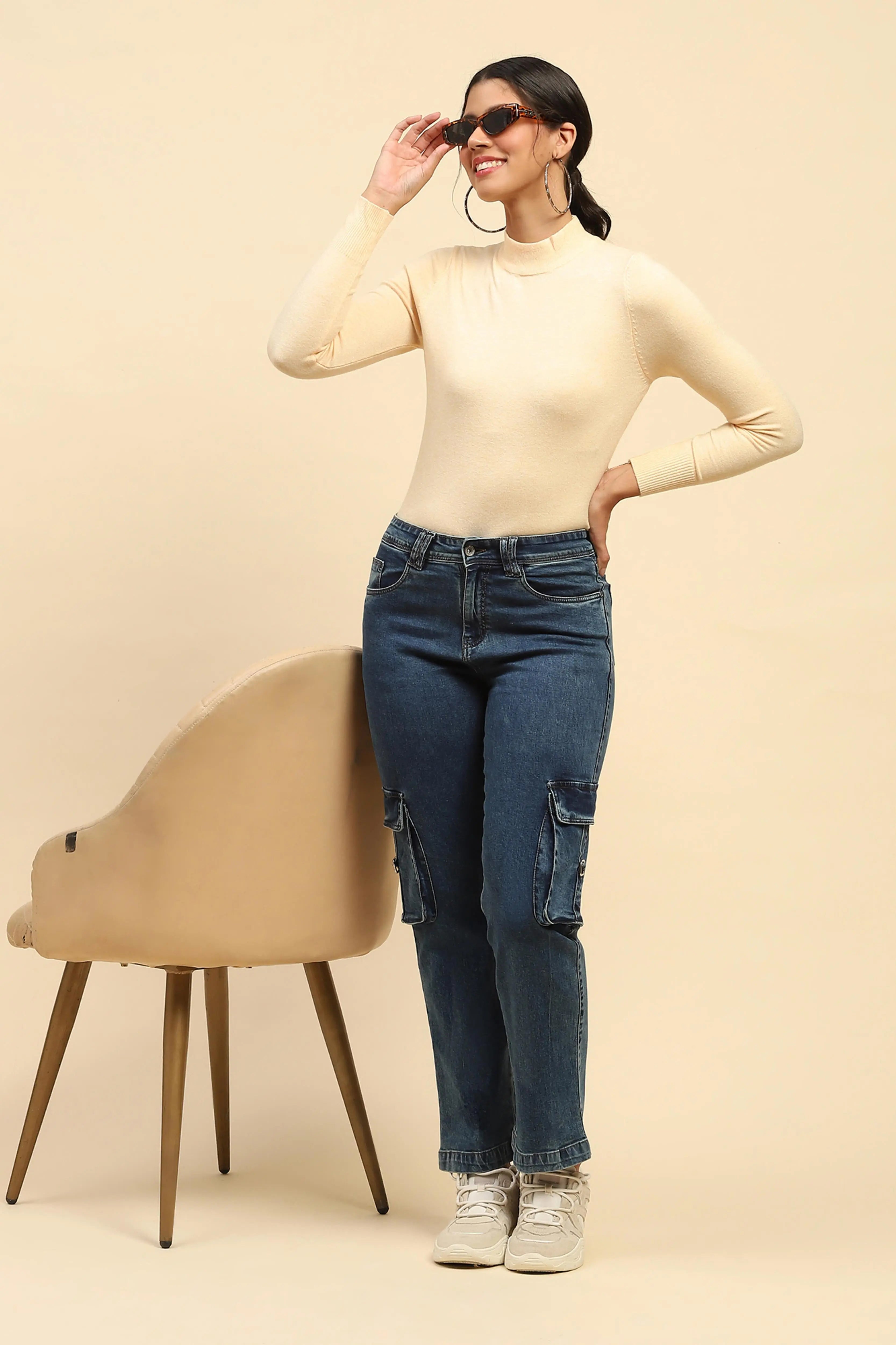 Solid Cotton Blend Straight Fit Cargo - Global Republic