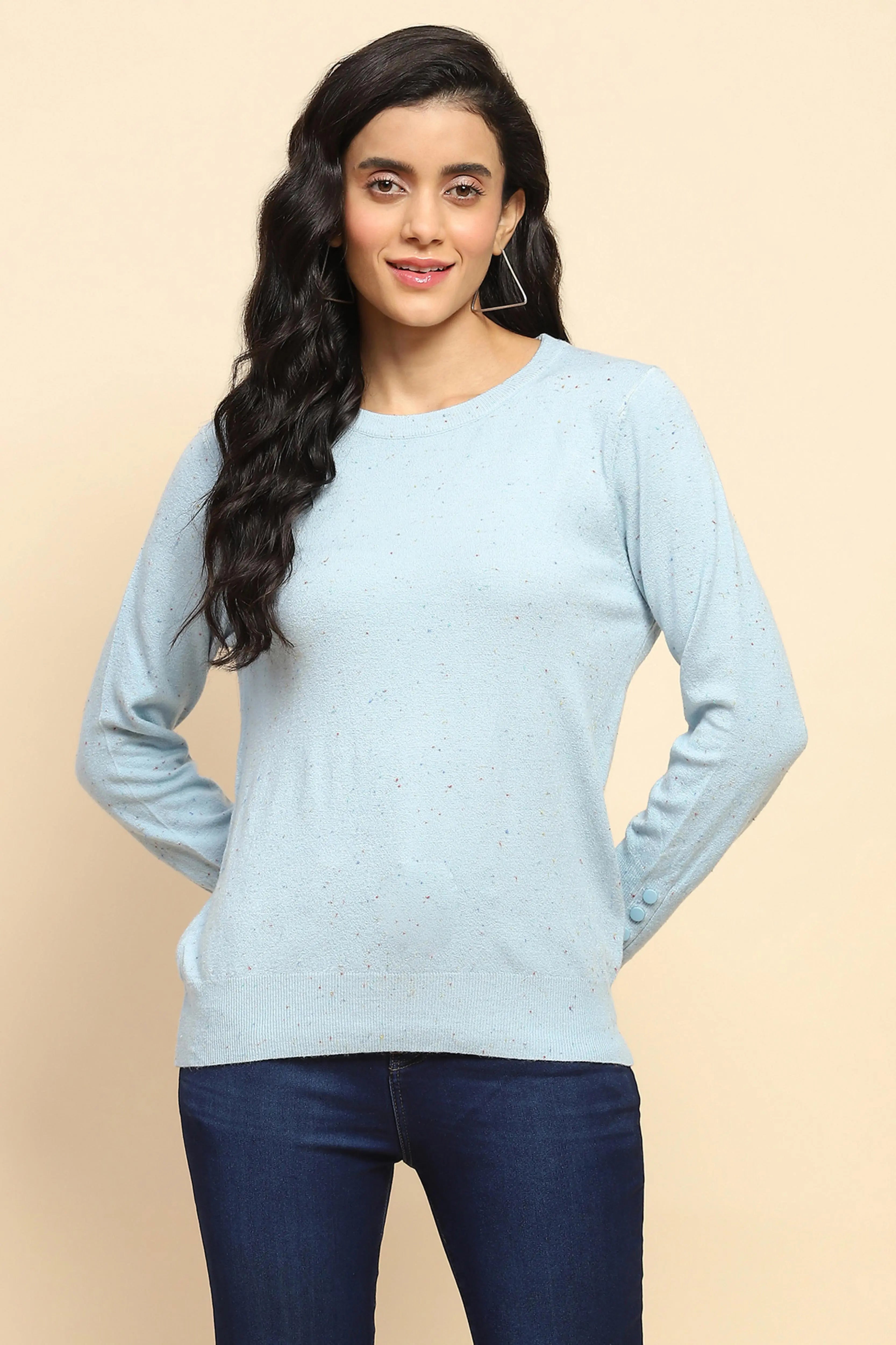Sky Blue Viscose Blend Pullover - Global Republic