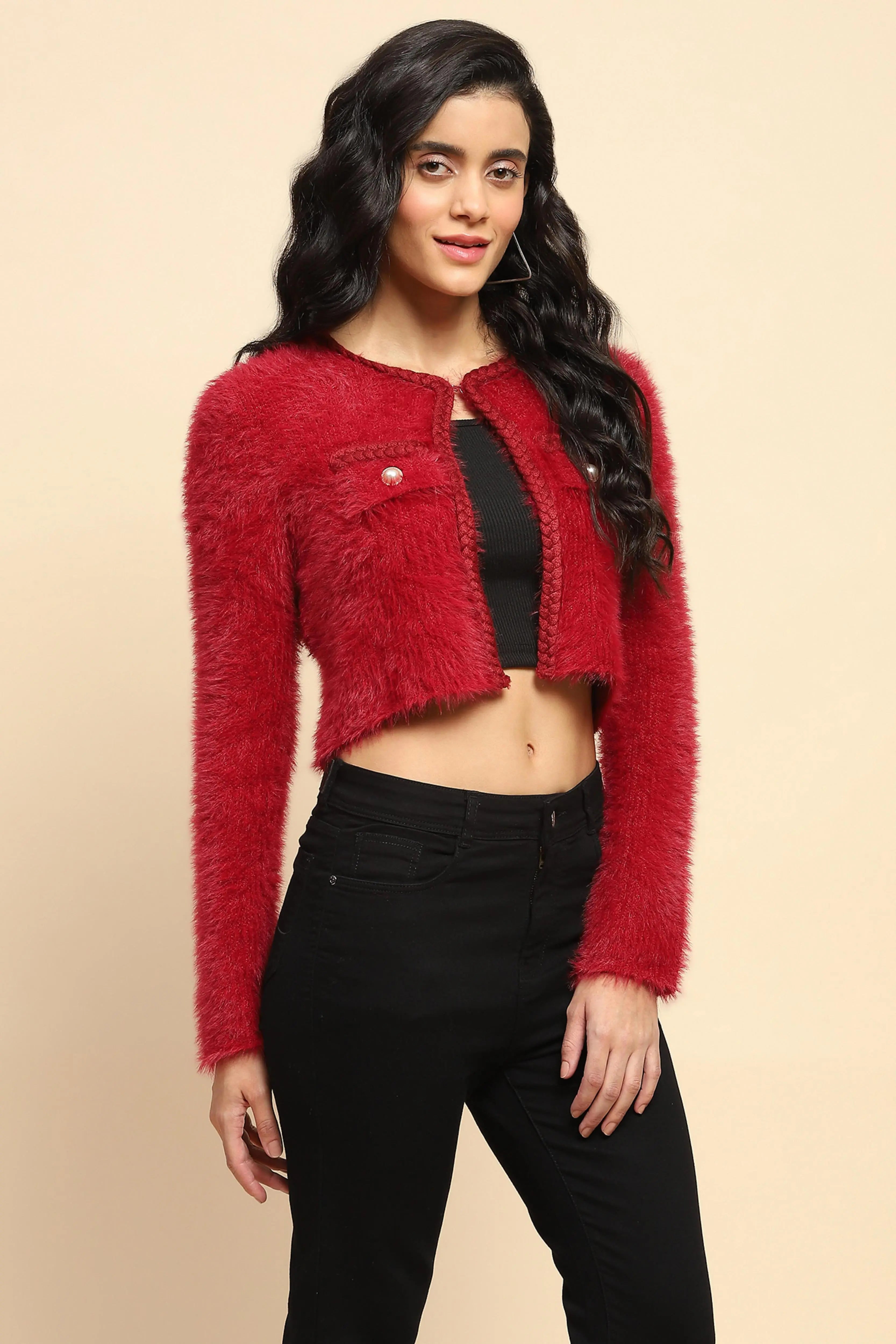 Crimson Nylon Regular Fit Shrug - Global Republic