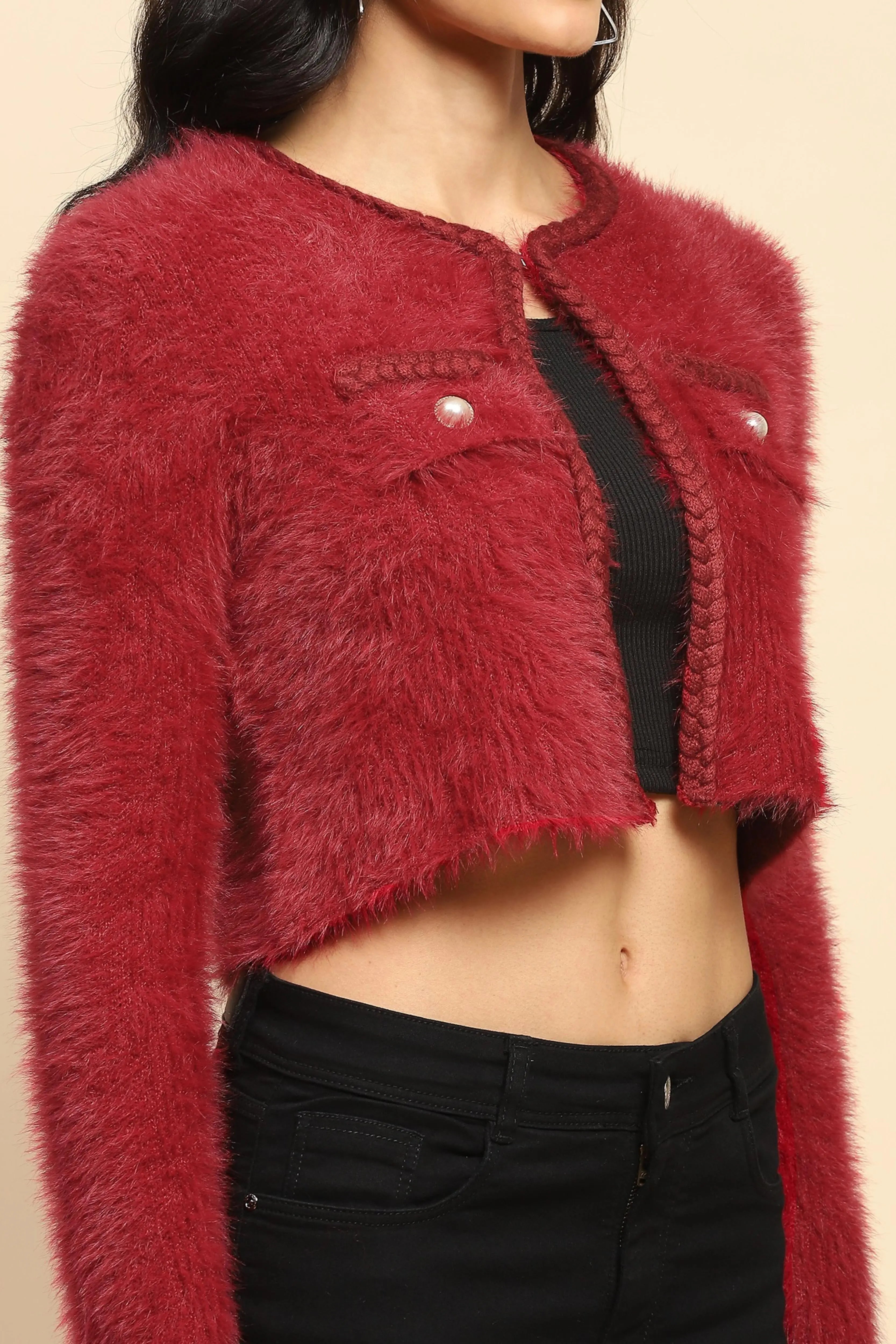 Crimson Nylon Regular Fit Shrug - Global Republic