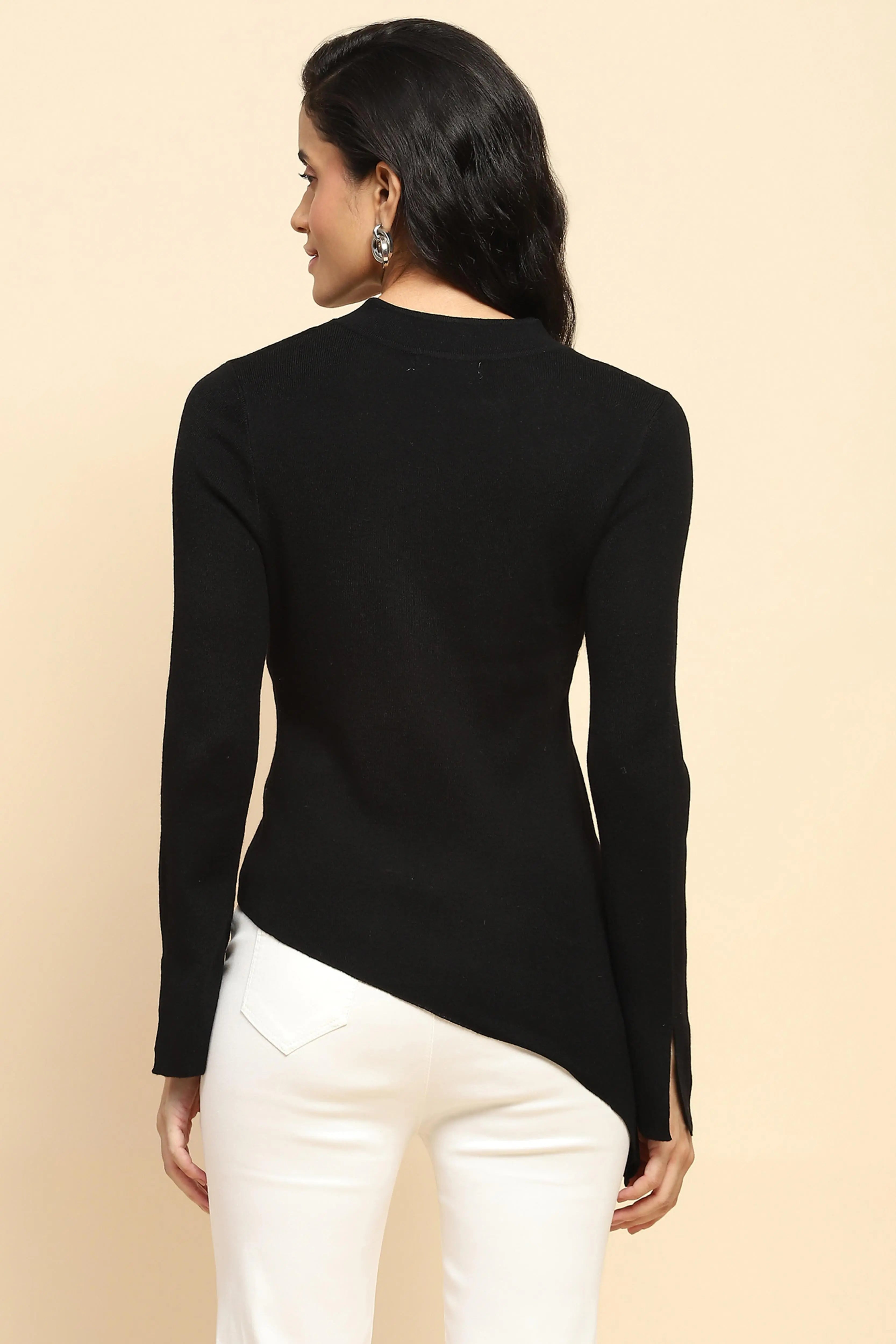 Black Acrylic Blend Winter Top - Global Republic